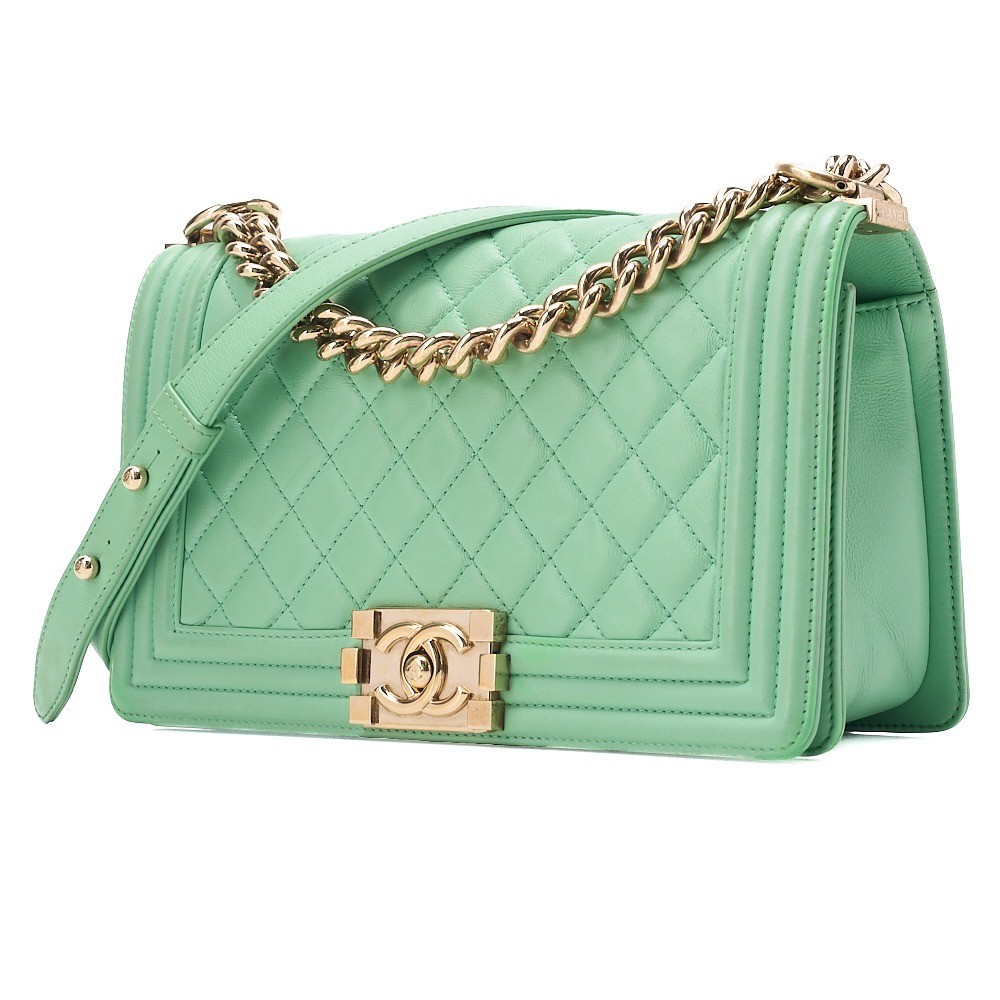 Lambskin Boy Chanel 25 Chain Shoulder Bag, Green, Gold Hardware, Series 26 — view 3