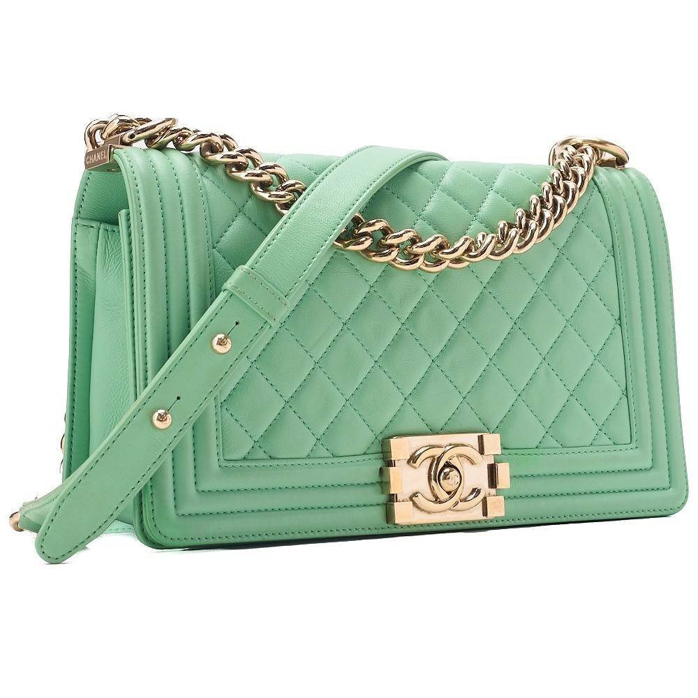Lambskin Boy Chanel 25 Chain Shoulder Bag, Green, Gold Hardware, Series 26 — view 4
