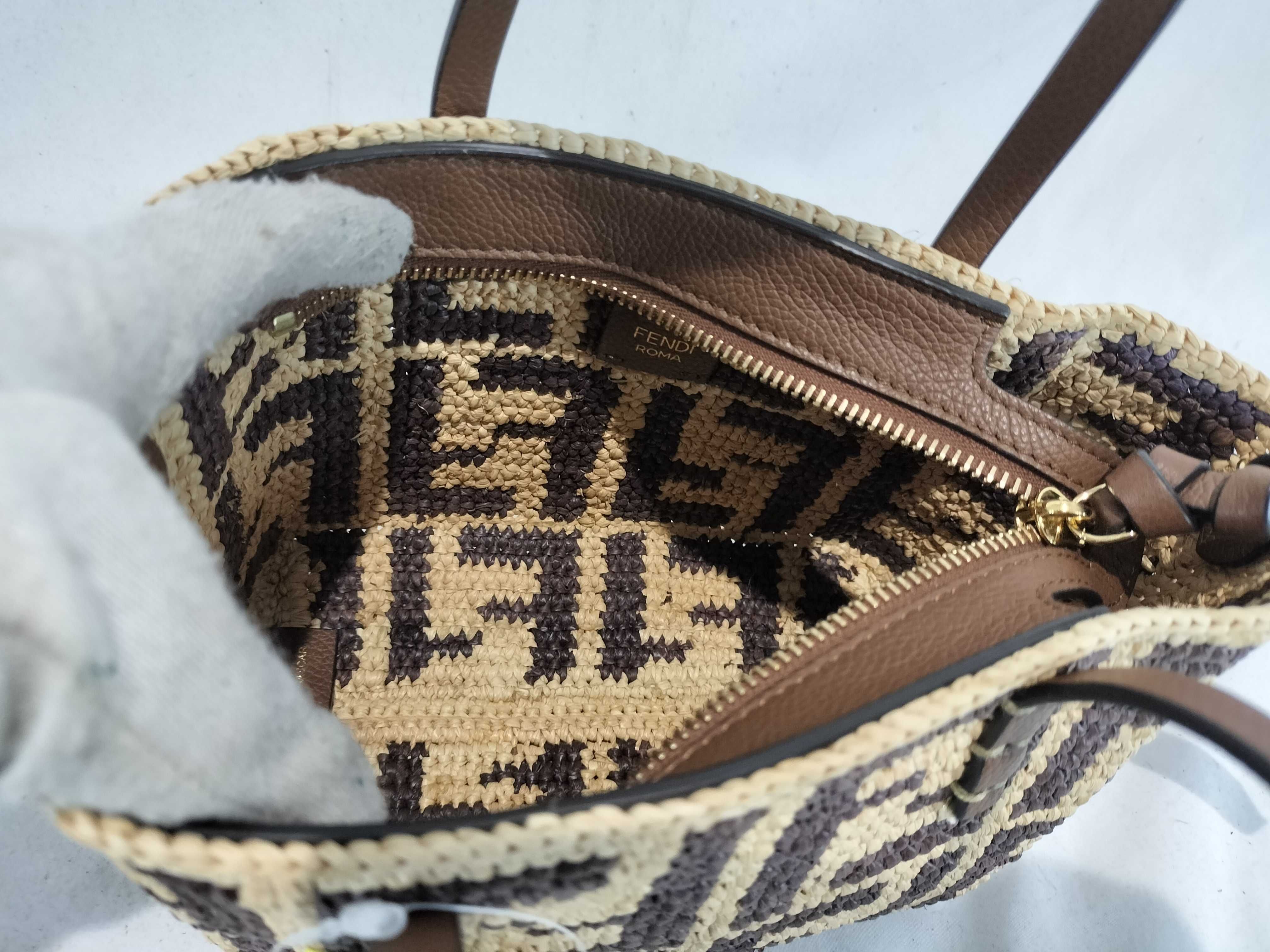 Zucca pattern crochet roll mini FF raffia handbag — view 9