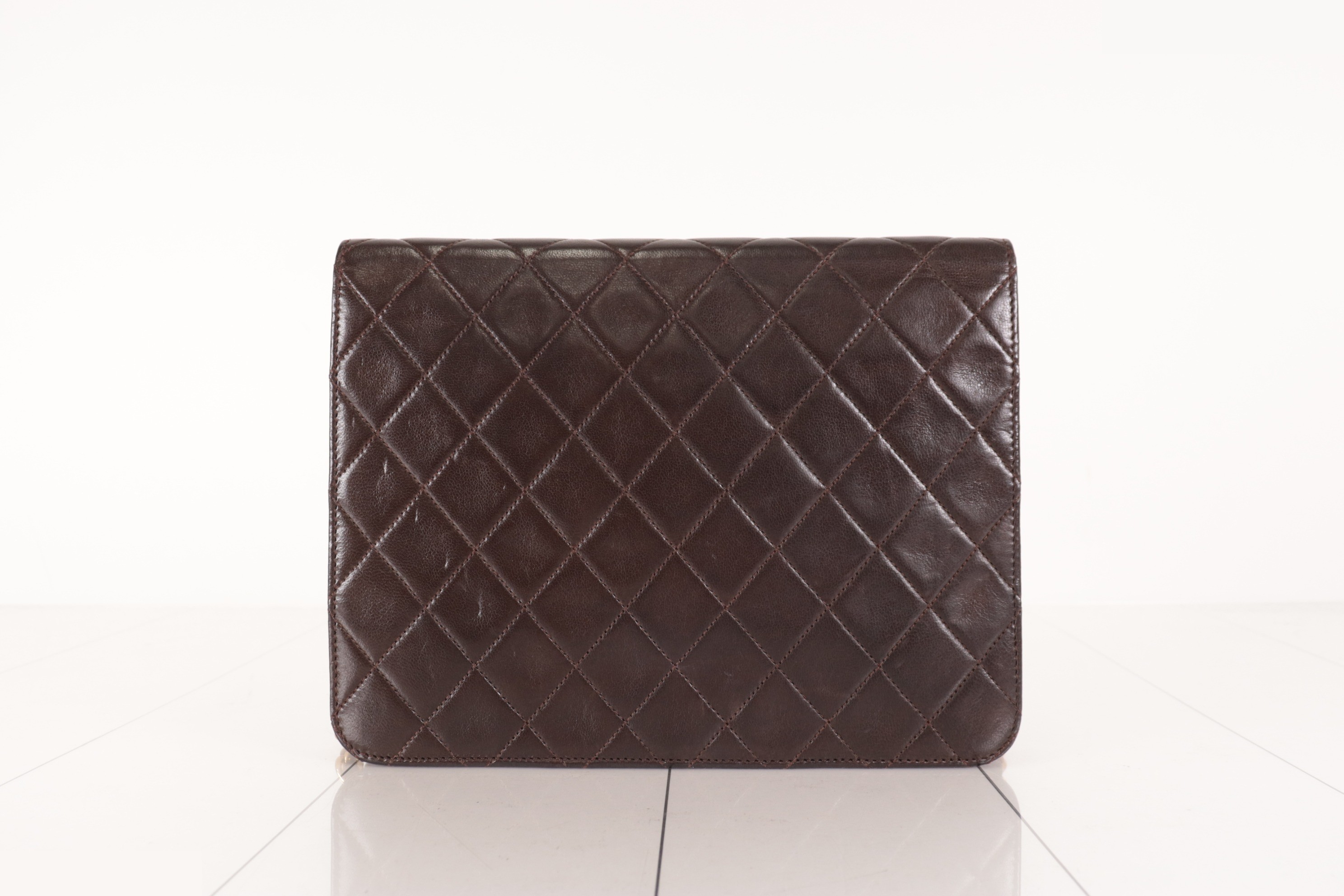 Lambskin Push Chain Shoulder Bag, Brown, Series 6 — view 2