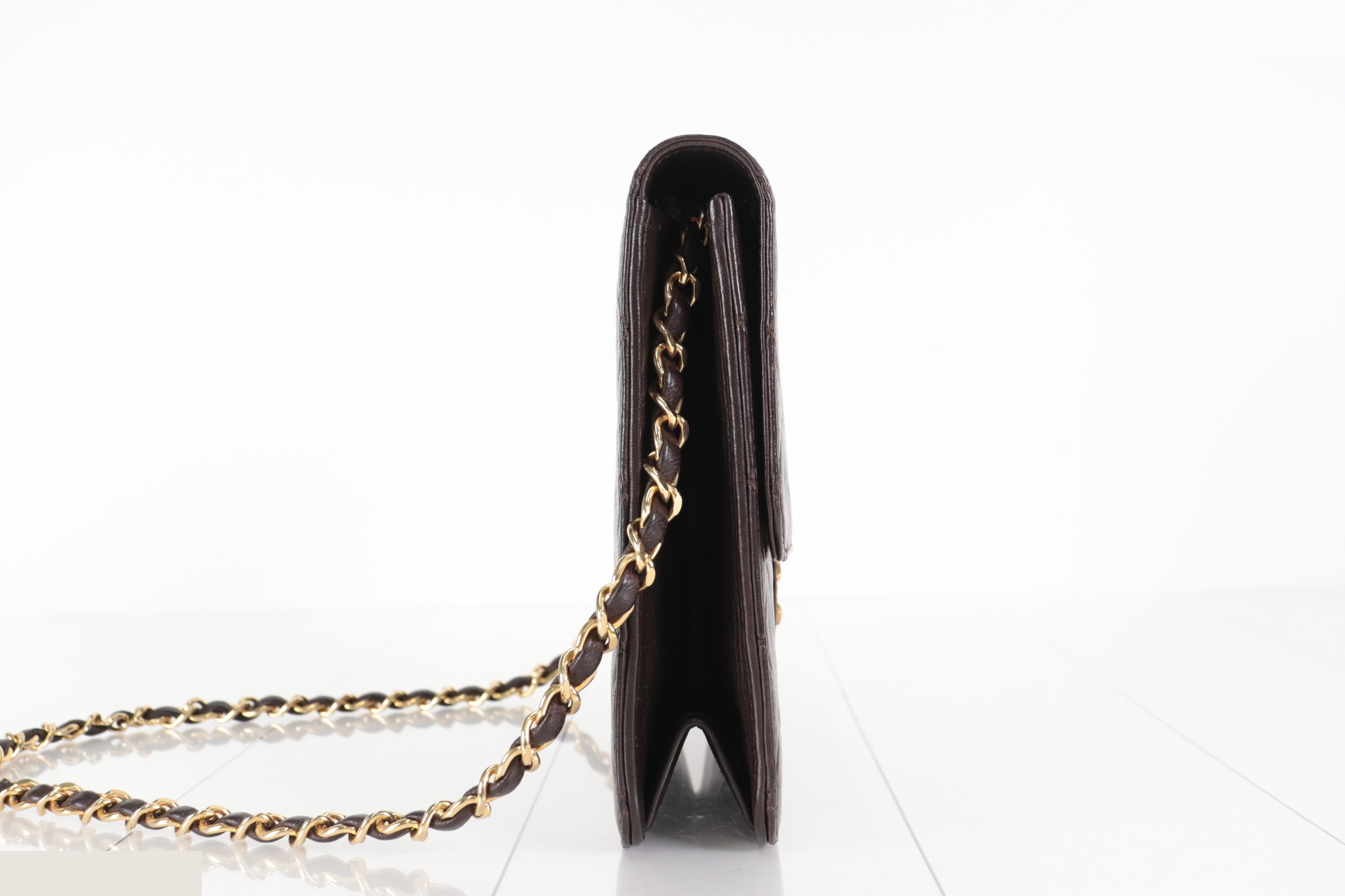 Lambskin Push Chain Shoulder Bag, Brown, Series 6 — view 3