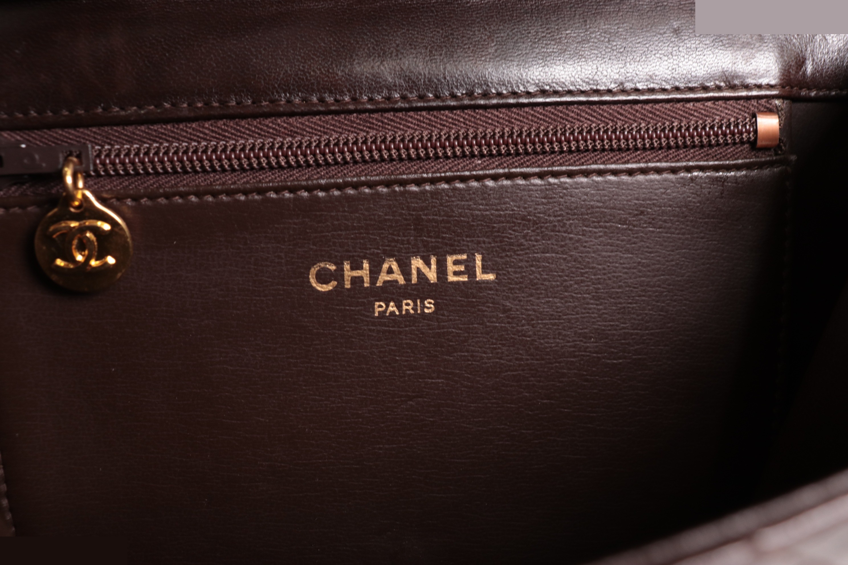 Lambskin Push Chain Shoulder Bag, Brown, Series 6 — view 7
