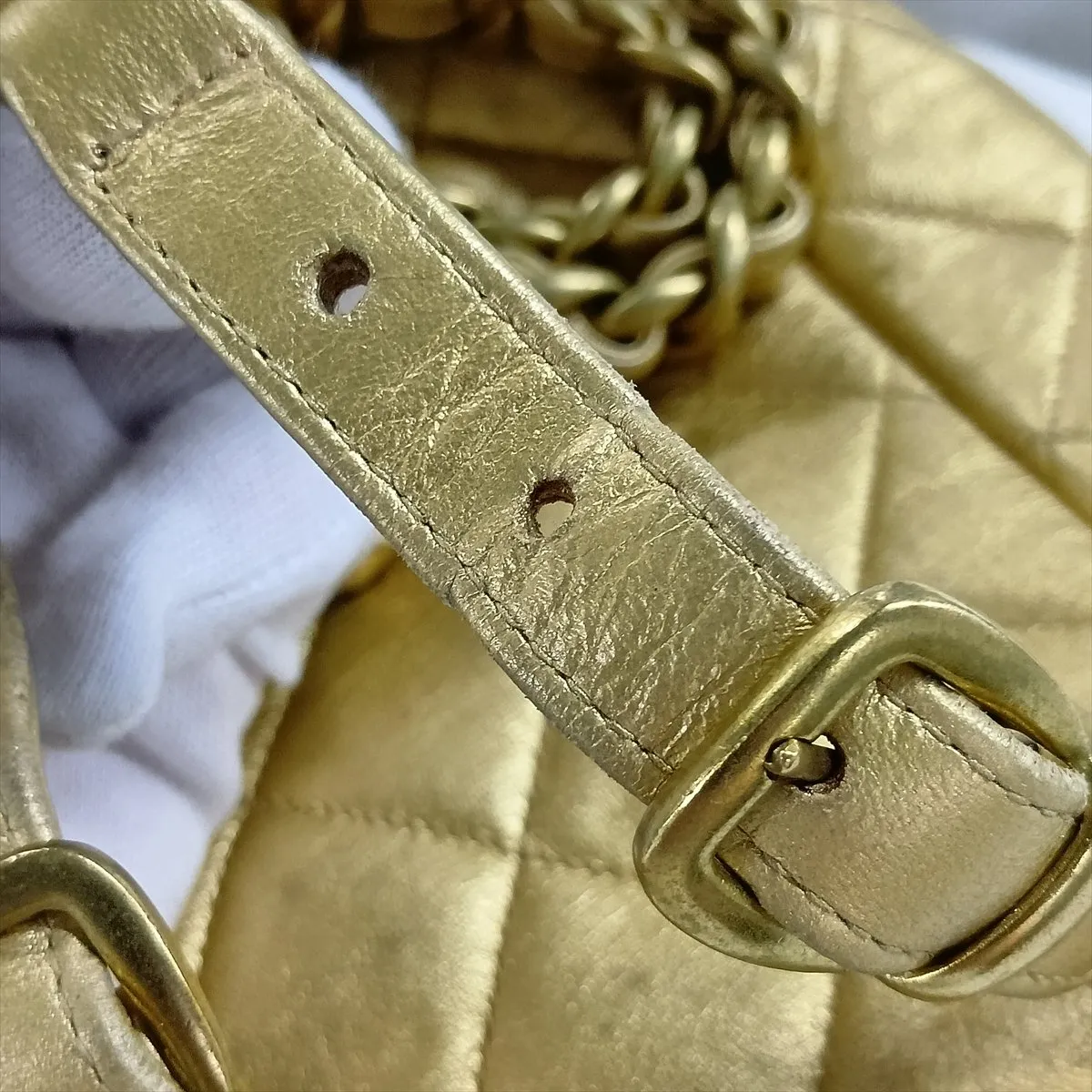 Matelassé Lambskin Chain Backpack, Gold, Gold Hardware, 2850420, Series 2 — view 14