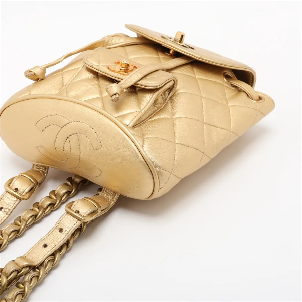 Matelassé Lambskin Chain Backpack, Gold, Gold Hardware, 2850420, Series 2 — view 3