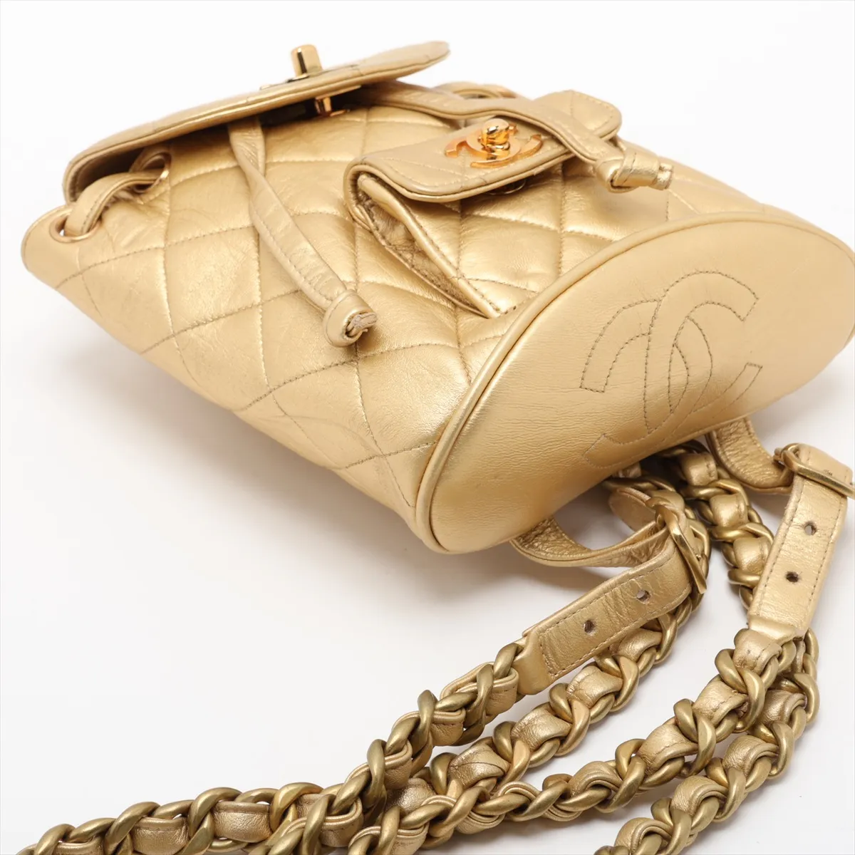 Matelassé Lambskin Chain Backpack, Gold, Gold Hardware, 2850420, Series 2 — view 4