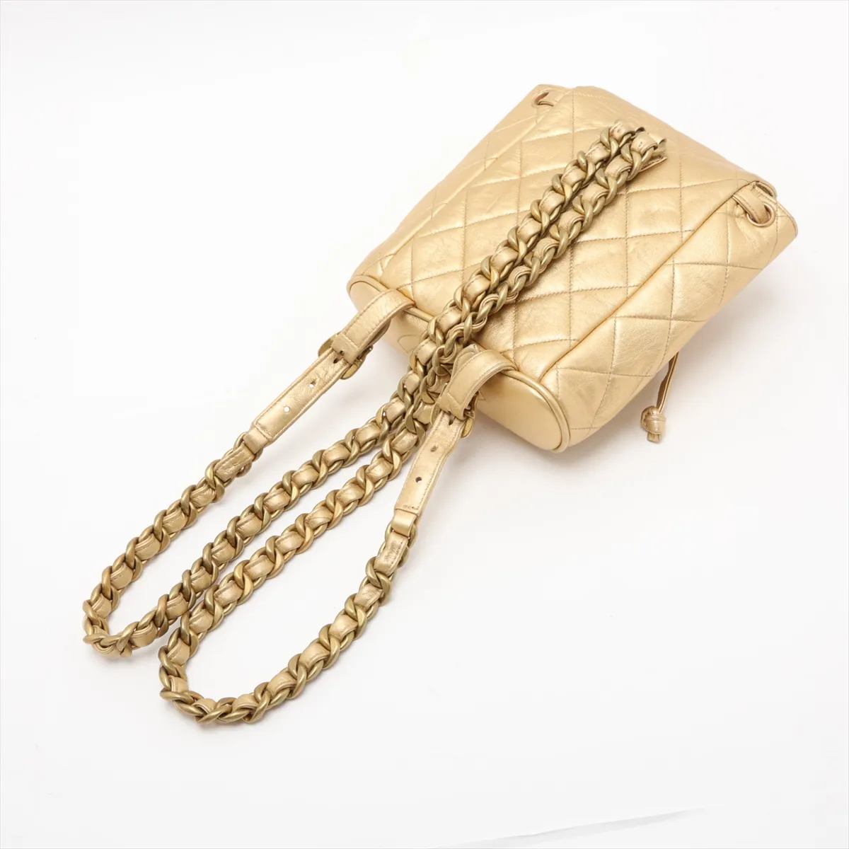Matelassé Lambskin Chain Backpack, Gold, Gold Hardware, 2850420, Series 2 — view 5