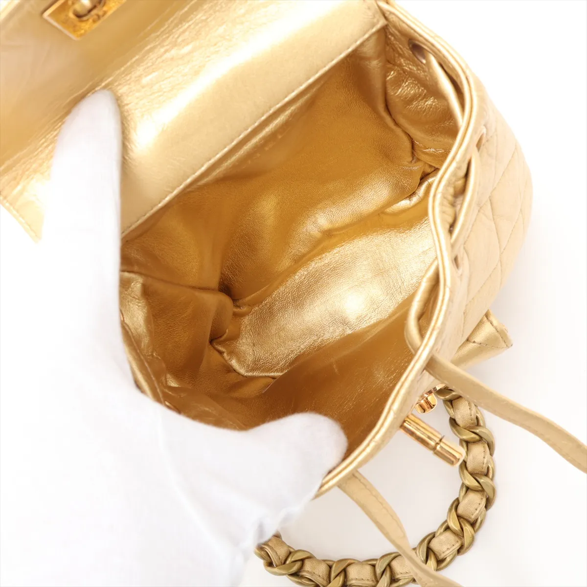 Matelassé Lambskin Chain Backpack, Gold, Gold Hardware, 2850420, Series 2 — view 7