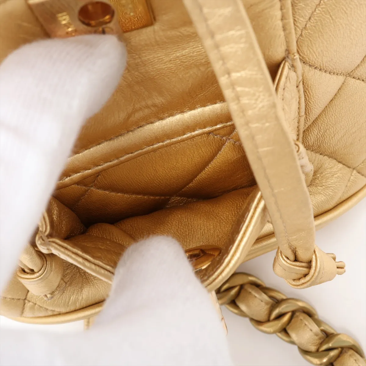 Matelassé Lambskin Chain Backpack, Gold, Gold Hardware, 2850420, Series 2 — view 8
