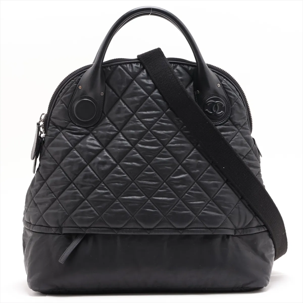 Matelassé Coated Canvas 2-Way Handbag, Black with Silver Hardware, 15202336 (Serial Number 15)