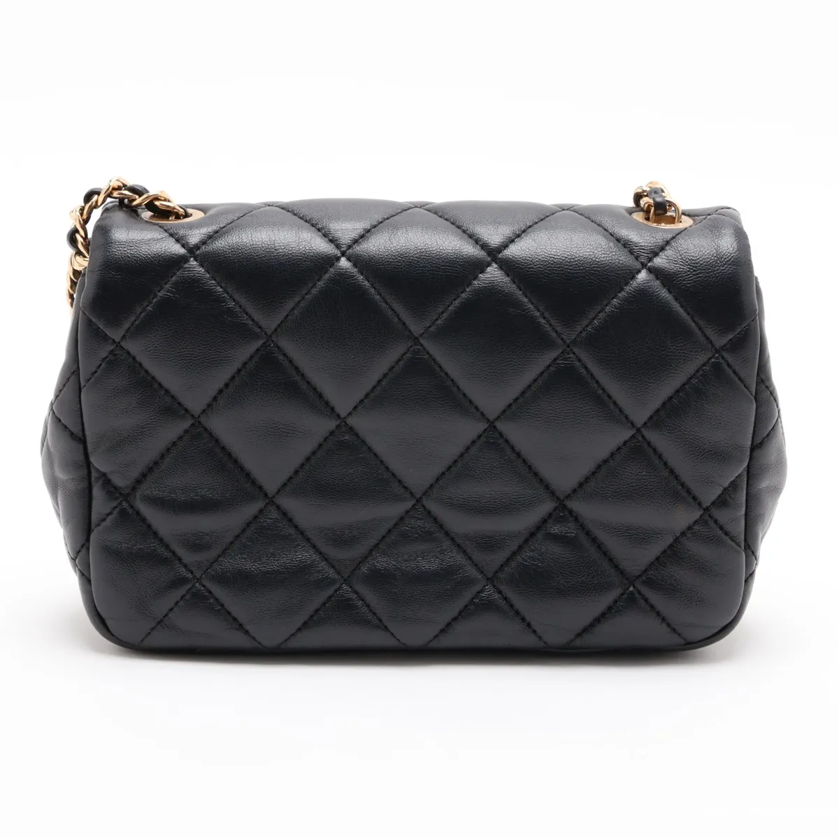 Mini Matelassé Lambskin Single Flap Single Chain Bag, Black with Gold Hardware, T5HNJ58G, Random Plate — view 2