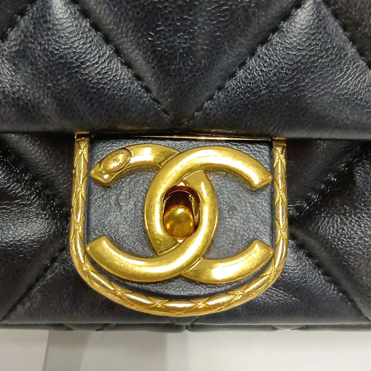 Mini Matelassé Lambskin Single Flap Single Chain Bag, Black with Gold Hardware, T5HNJ58G, Random Plate — view 12