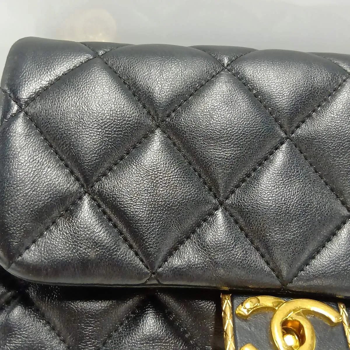 Mini Matelassé Lambskin Single Flap Single Chain Bag, Black with Gold Hardware, T5HNJ58G, Random Plate — view 13