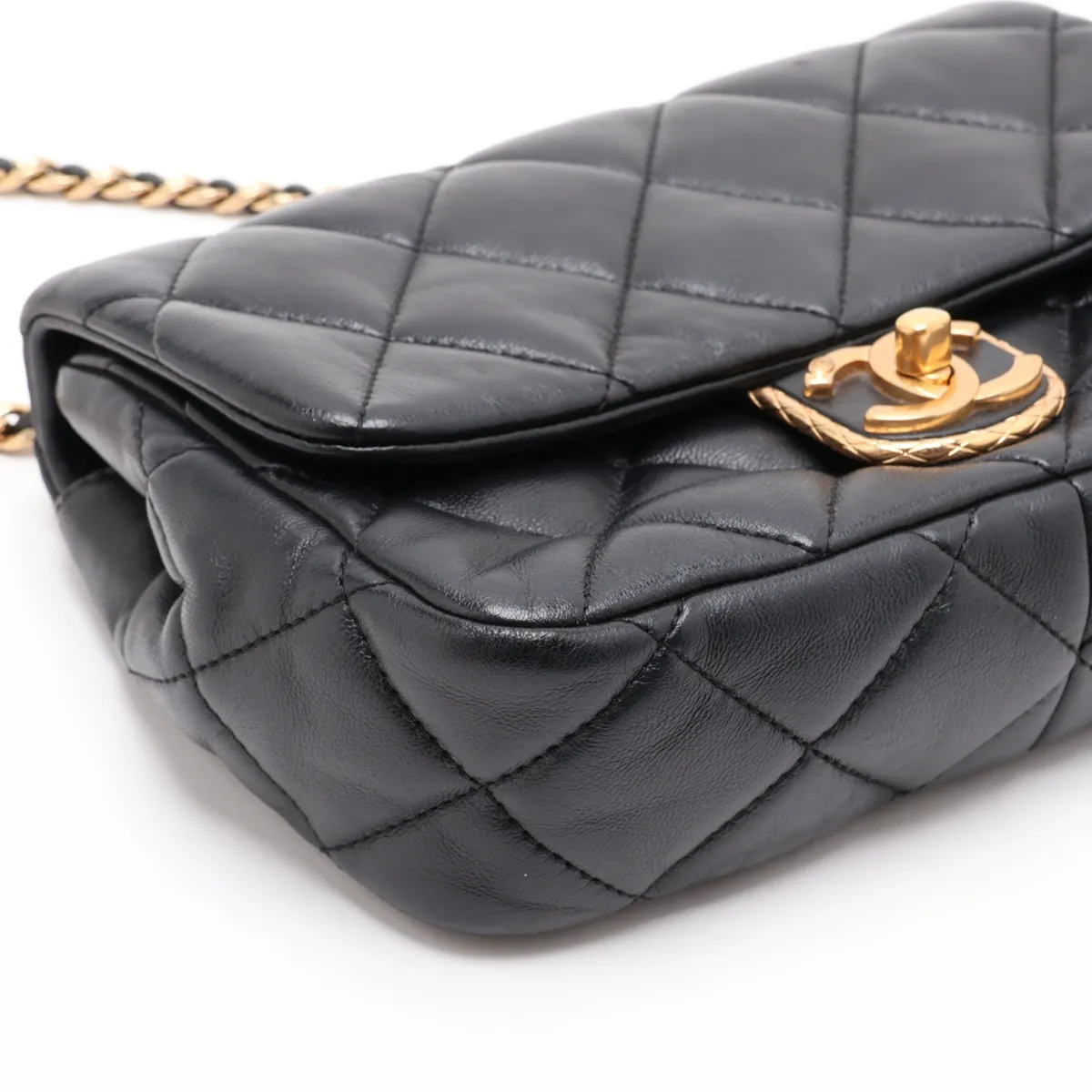 Mini Matelassé Lambskin Single Flap Single Chain Bag, Black with Gold Hardware, T5HNJ58G, Random Plate — view 4