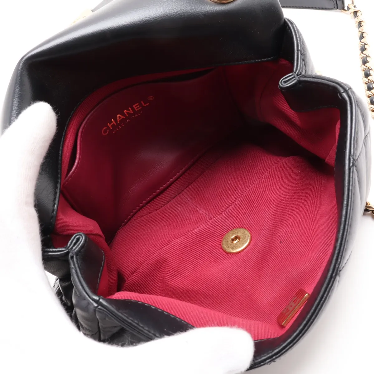 Mini Matelassé Lambskin Single Flap Single Chain Bag, Black with Gold Hardware, T5HNJ58G, Random Plate — view 6