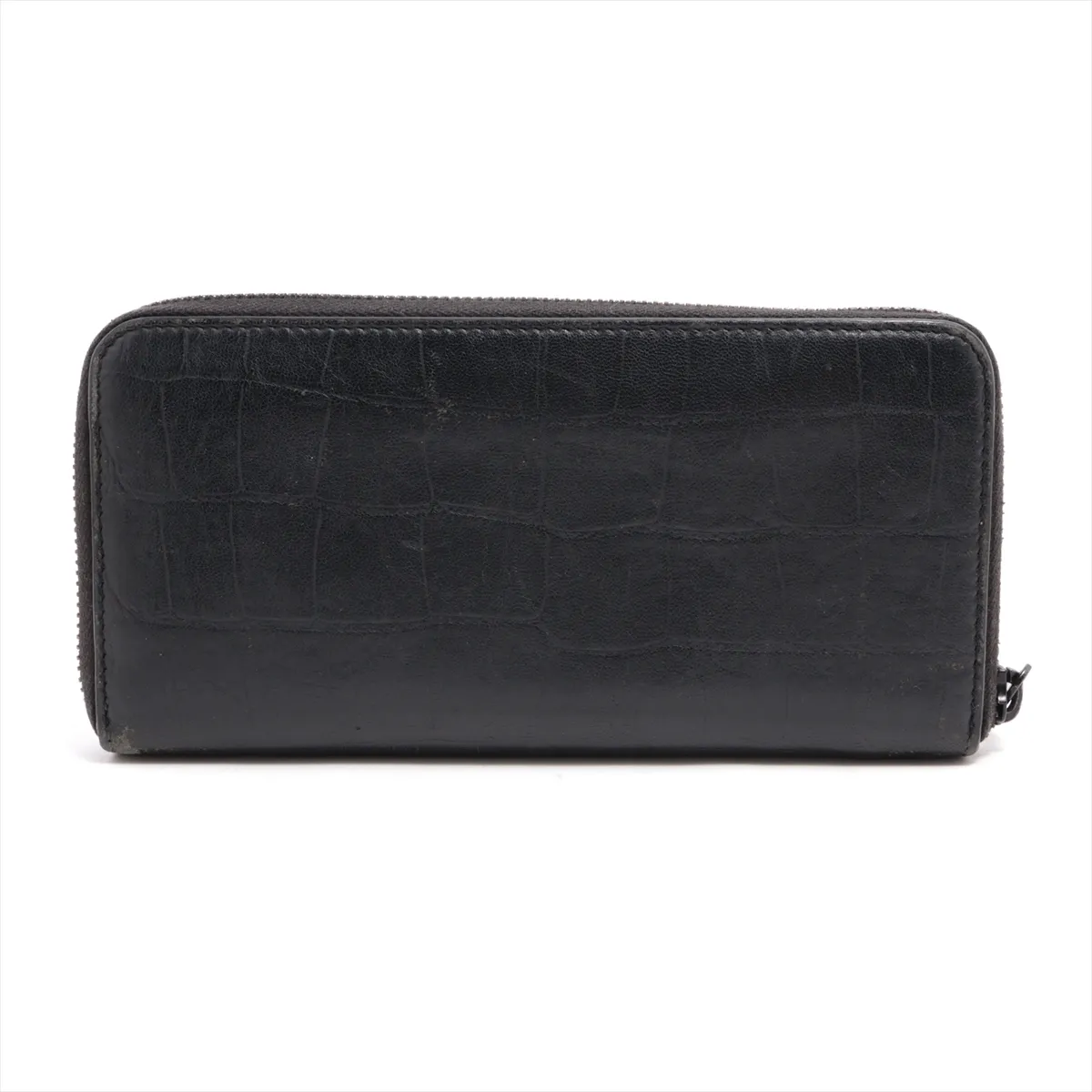 line INN617415 Crocodile embossed round zip wallet, black — view 2