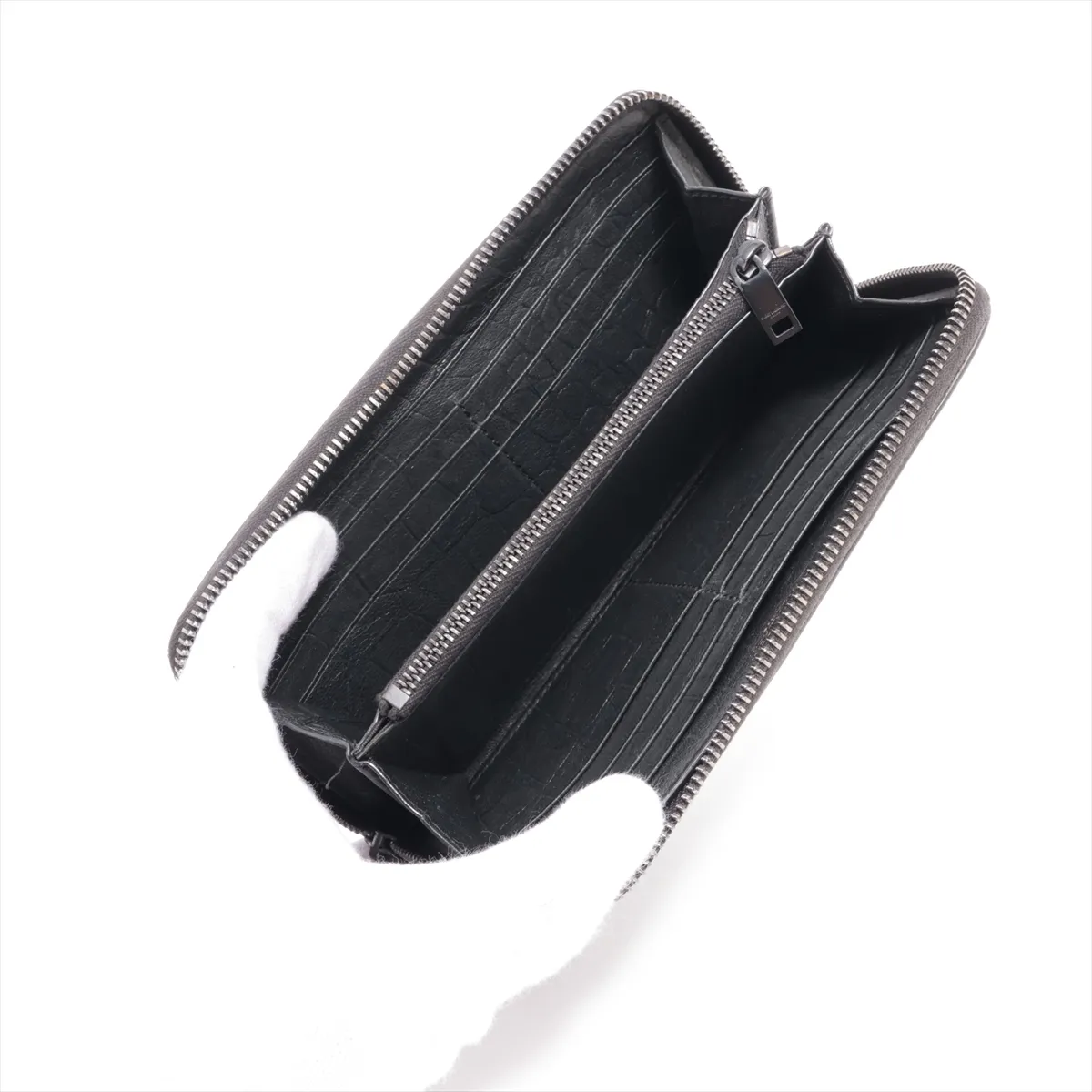 line INN617415 Crocodile embossed round zip wallet, black — view 3