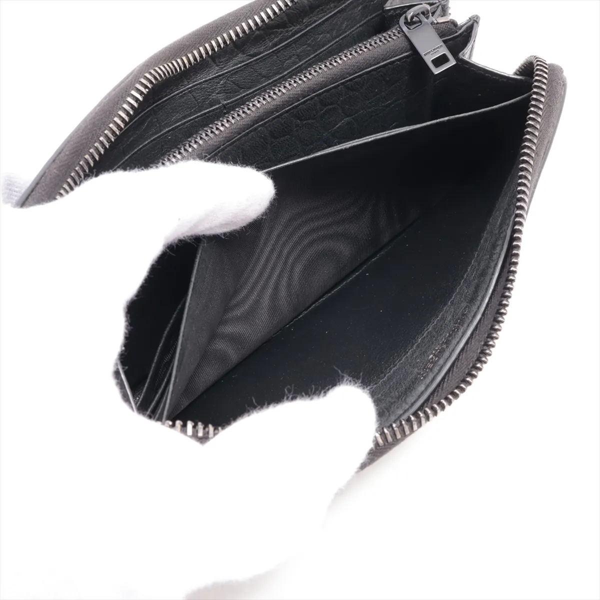 line INN617415 Crocodile embossed round zip wallet, black — view 7