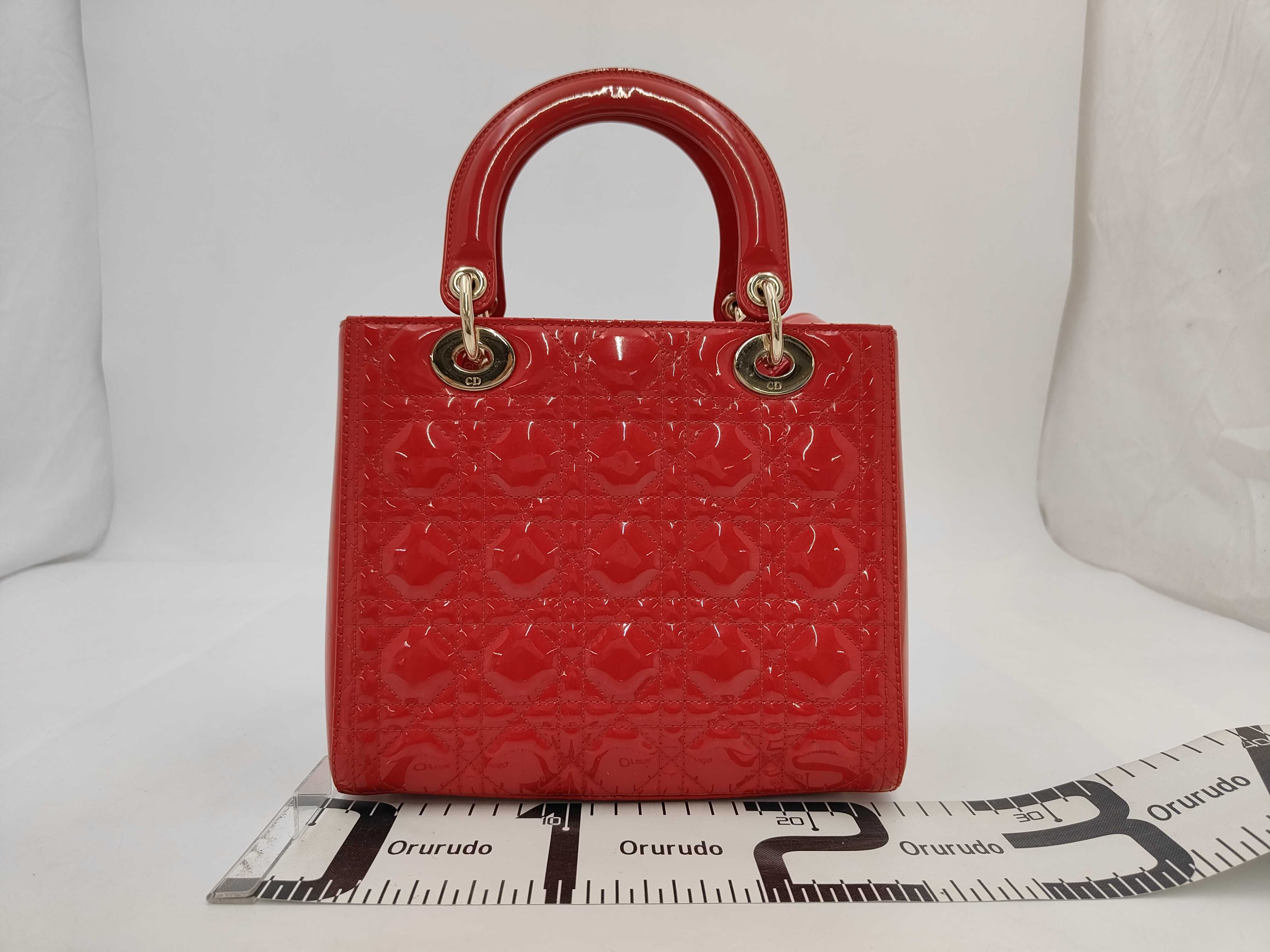 Christian Lady Dior Patent Leather Red Gold Handbag — view 2