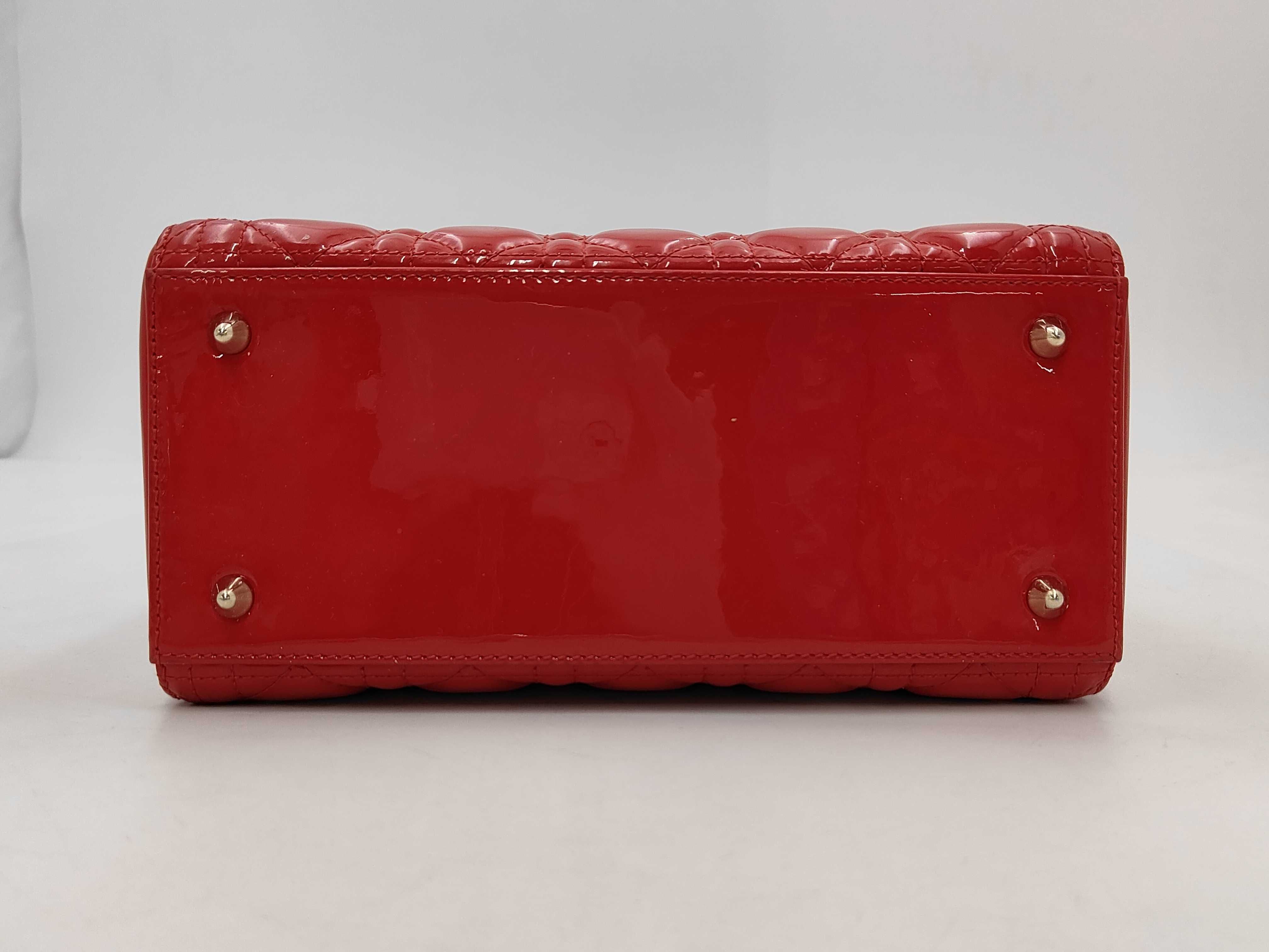 Christian Lady Dior Patent Leather Red Gold Handbag — view 3