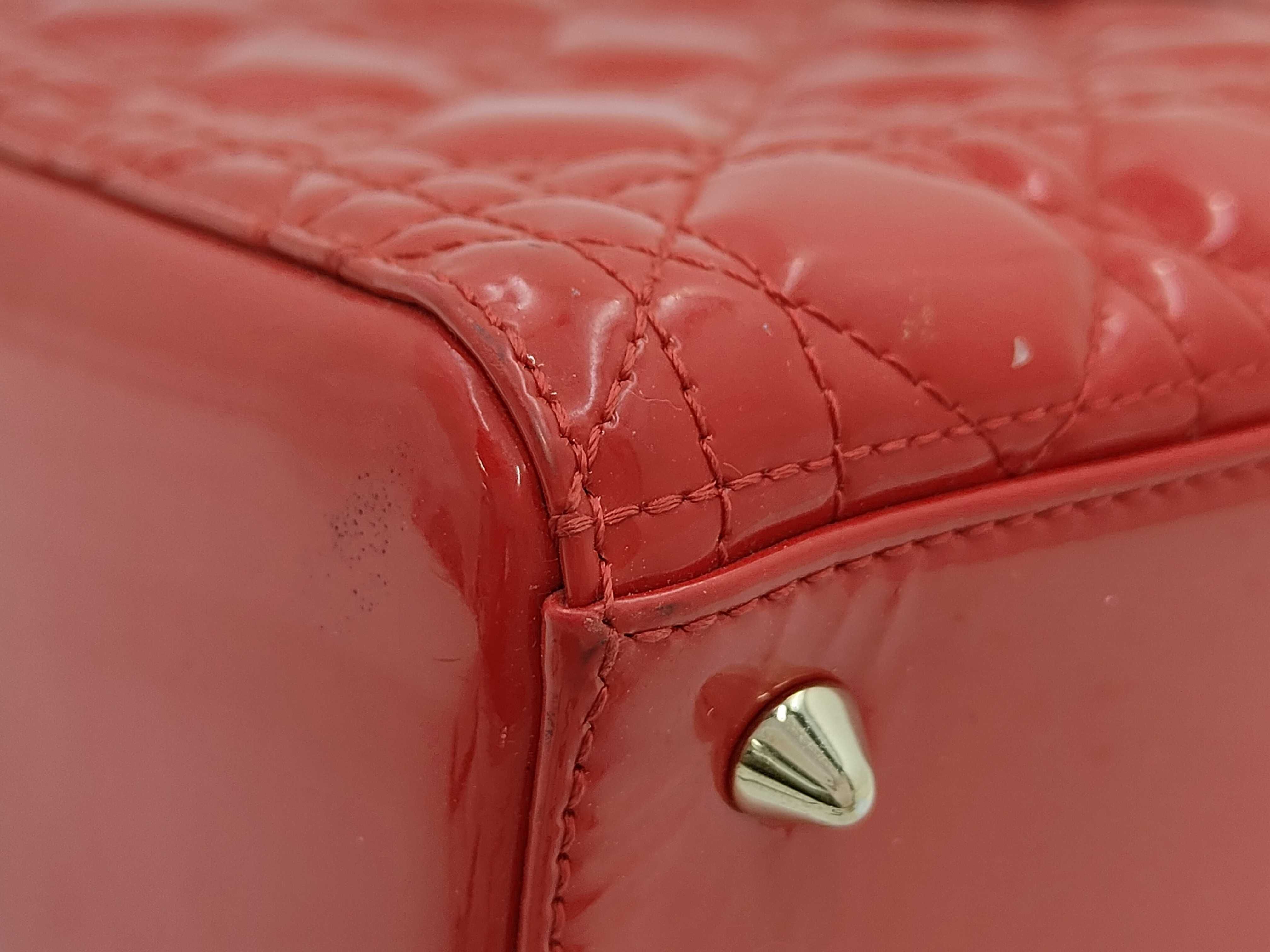 Christian Lady Dior Patent Leather Red Gold Handbag — view 4