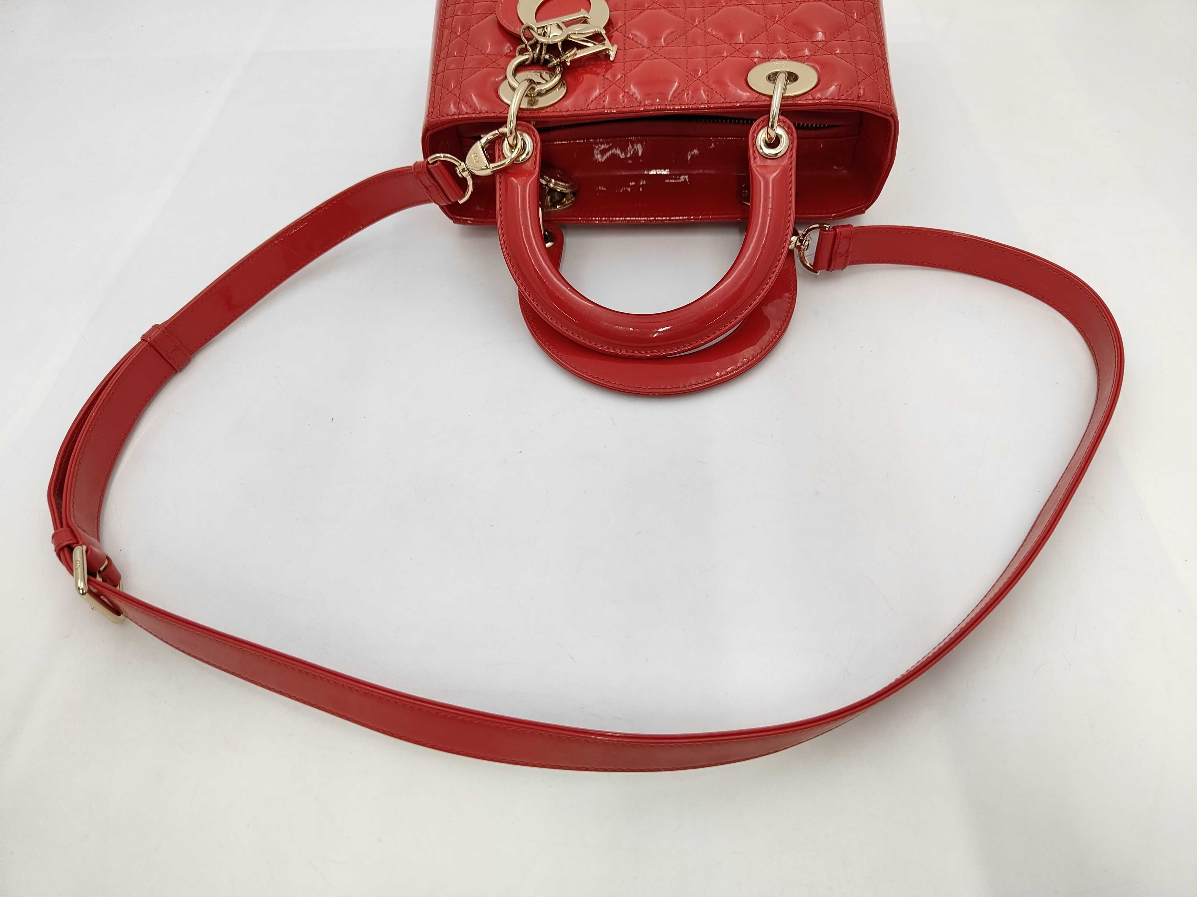 Christian Lady Dior Patent Leather Red Gold Handbag — view 5