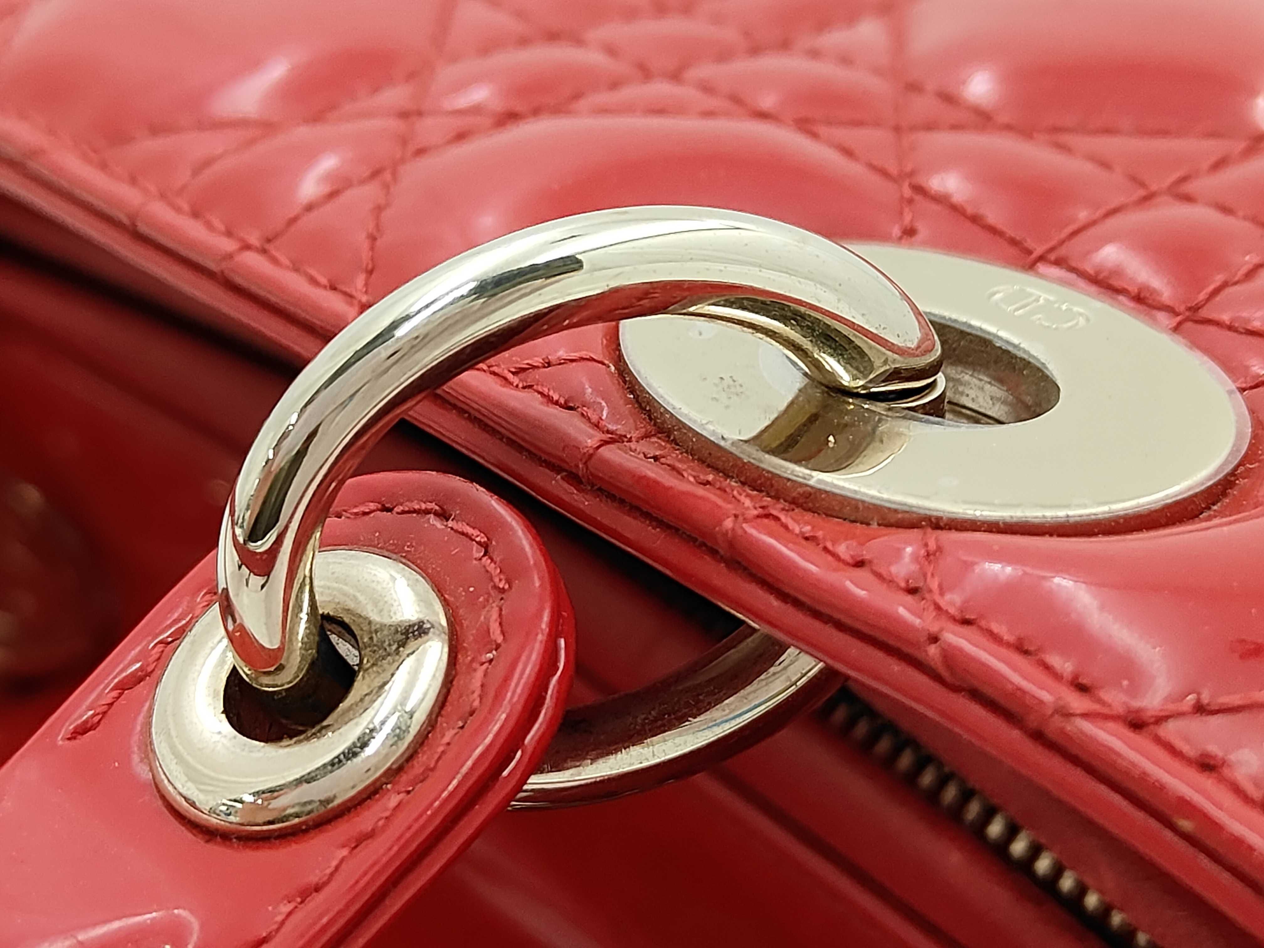 Christian Lady Dior Patent Leather Red Gold Handbag — view 6