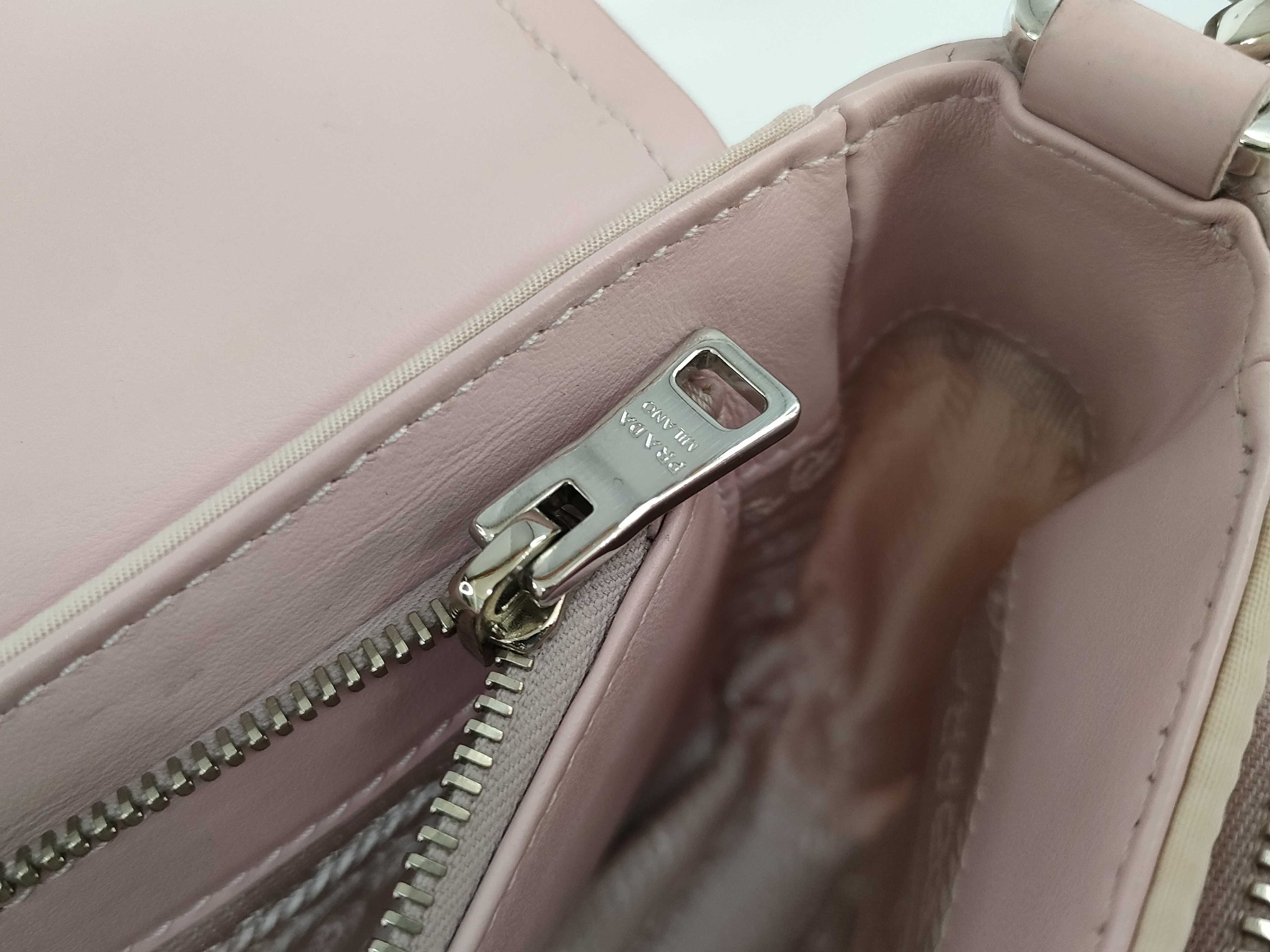 Nylon Prada Current Model Re-Nylon 1BD295 Brushed Leather Pouch Pink Shoulder Bag — view 11