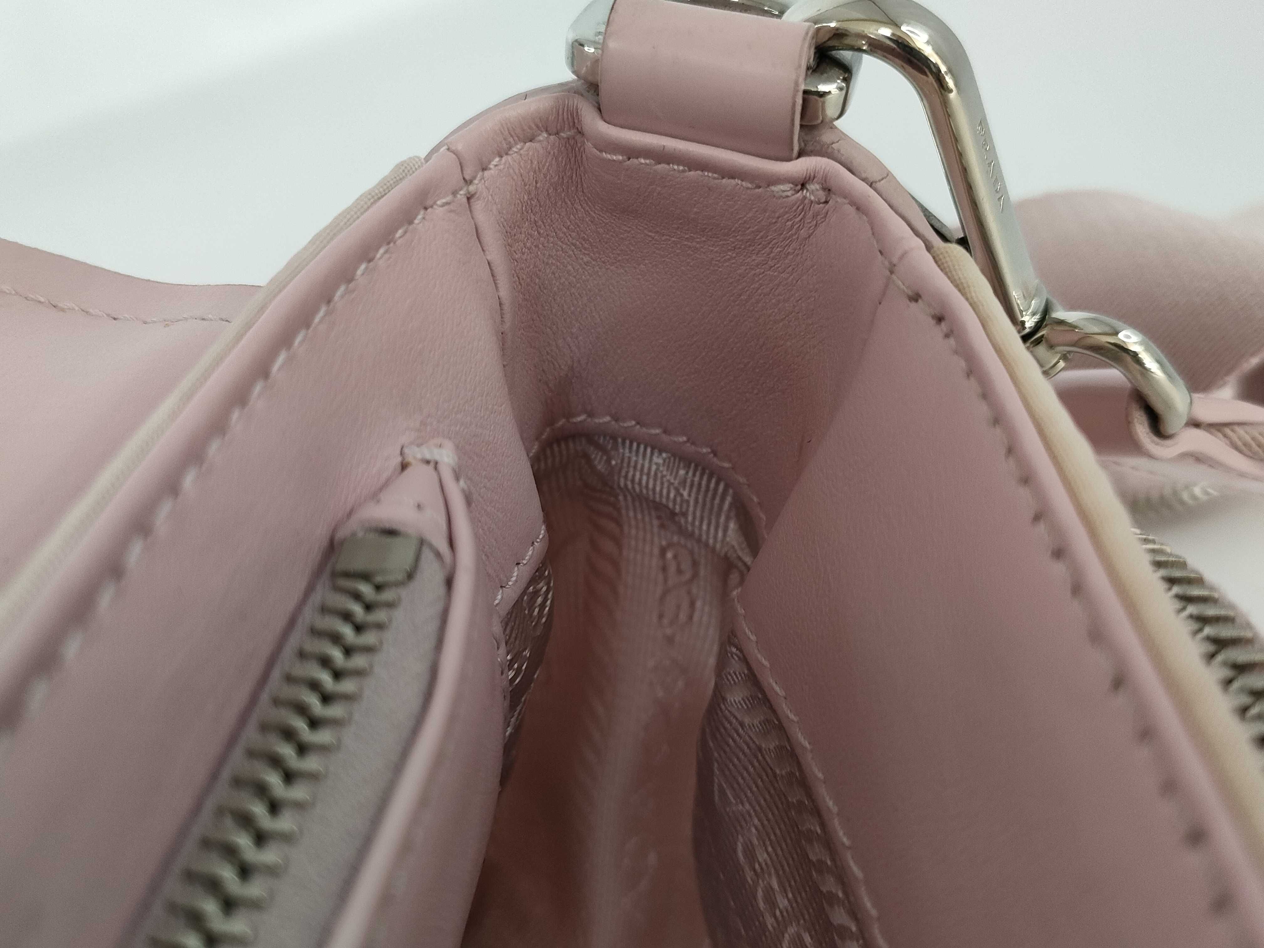 Nylon Prada Current Model Re-Nylon 1BD295 Brushed Leather Pouch Pink Shoulder Bag — view 13