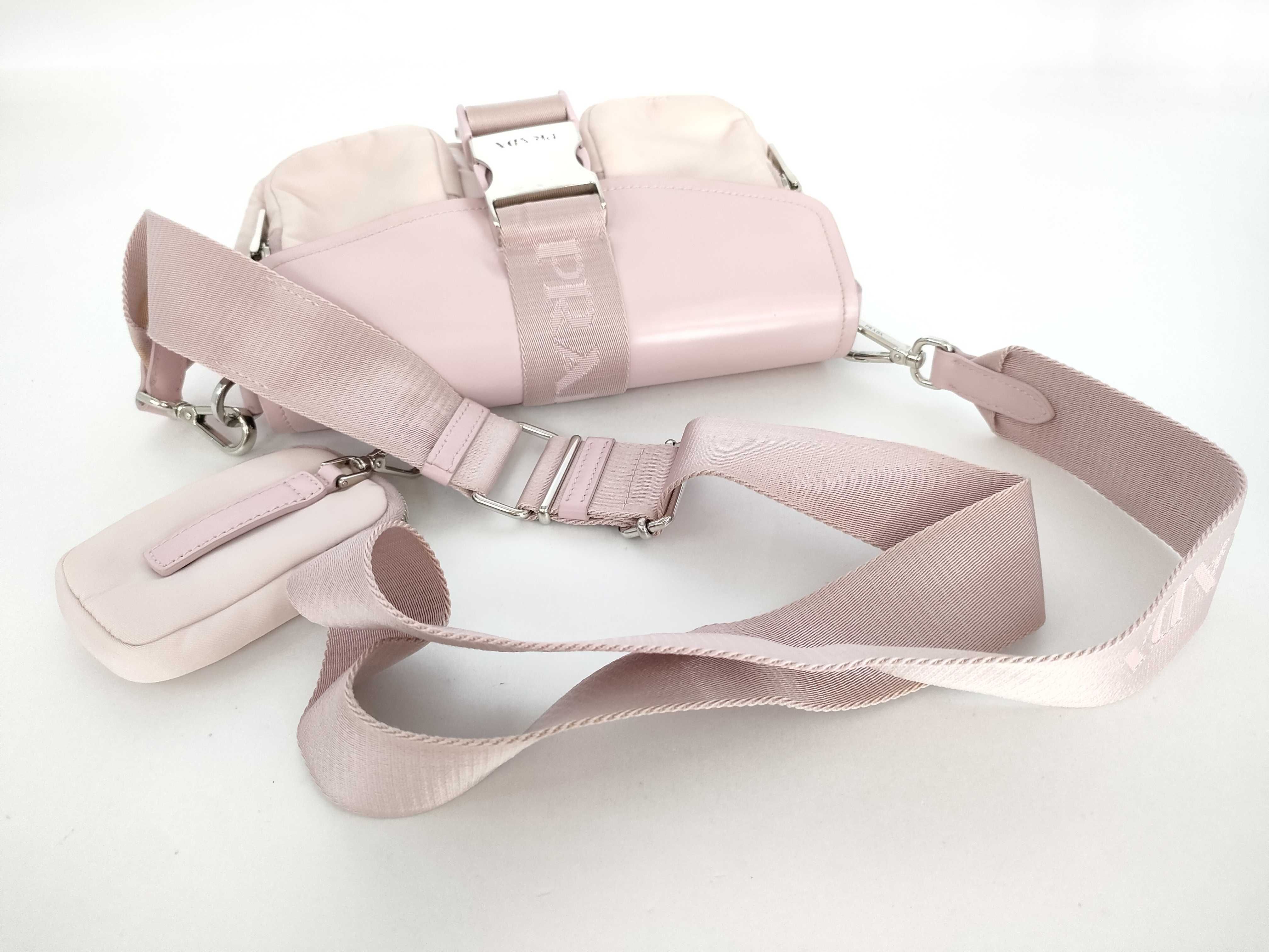 Nylon Prada Current Model Re-Nylon 1BD295 Brushed Leather Pouch Pink Shoulder Bag — view 3