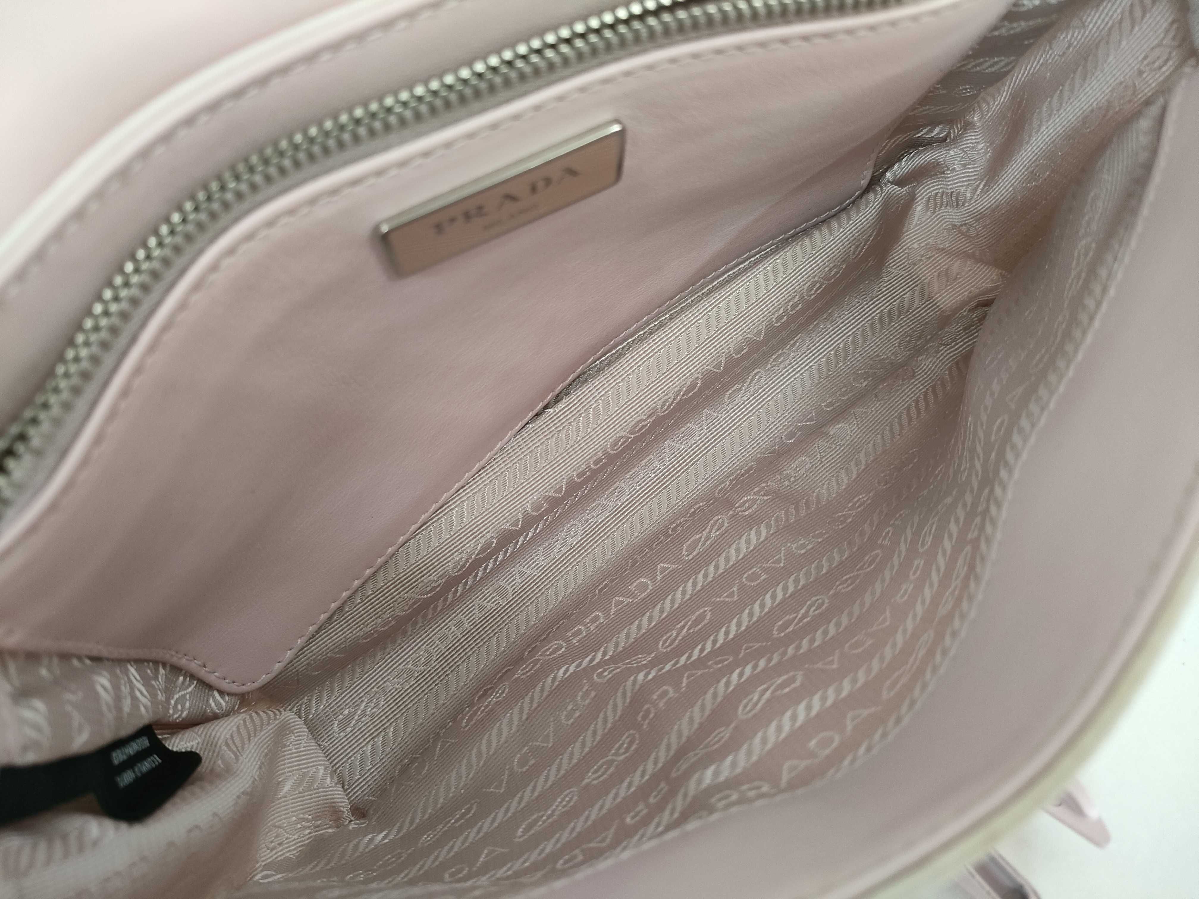 Nylon Prada Current Model Re-Nylon 1BD295 Brushed Leather Pouch Pink Shoulder Bag — view 9