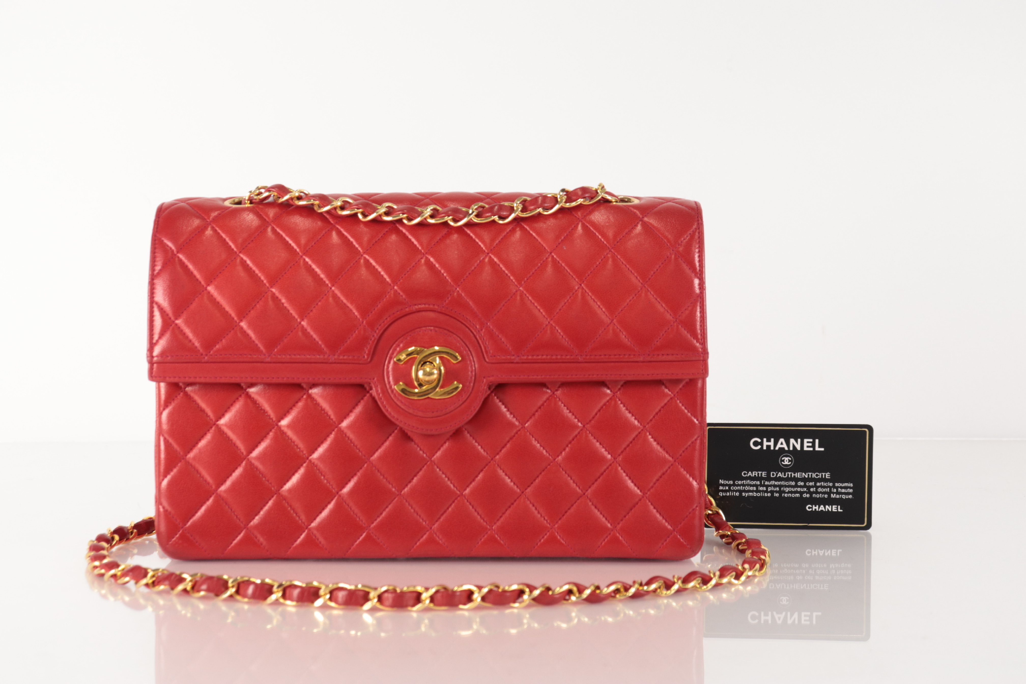 Matelassé Lambskin Chain Shoulder Bag, Red, Series 2