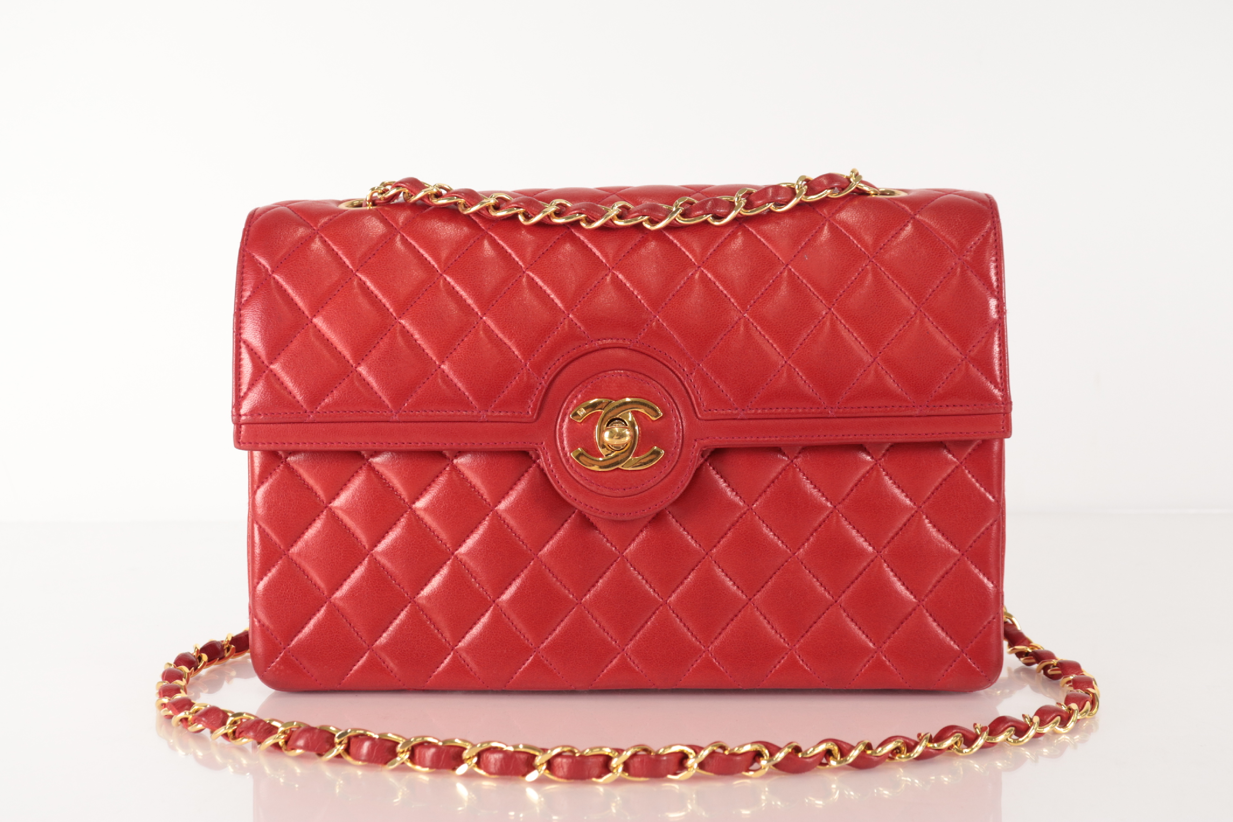Matelassé Lambskin Chain Shoulder Bag, Red, Series 2 — view 2