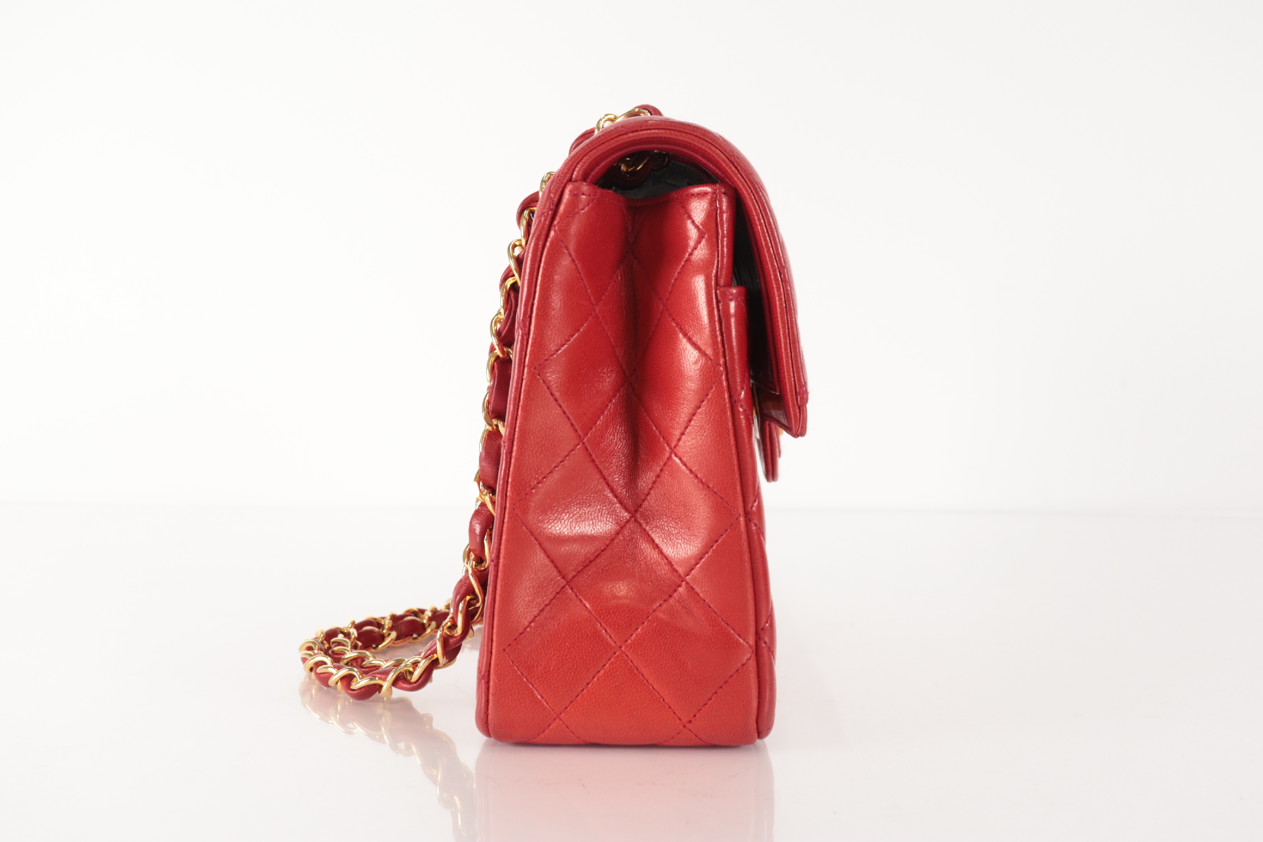 Matelassé Lambskin Chain Shoulder Bag, Red, Series 2 — view 4