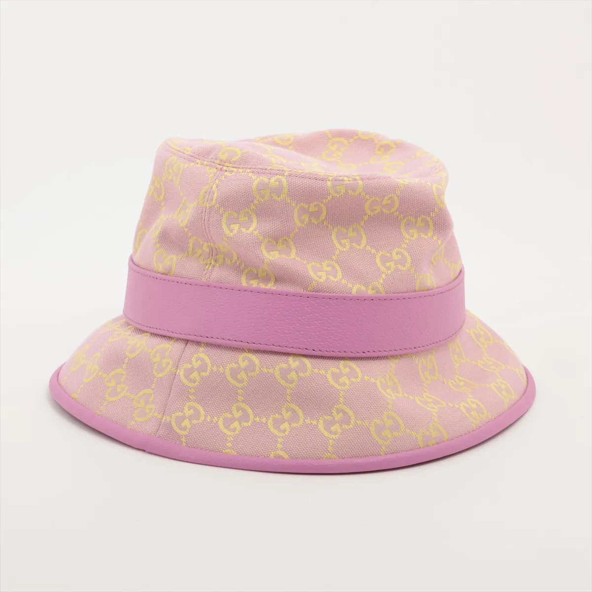 748476 4HG62 GG Canvas Hat, Size M, Cotton x Polyester, Purple x Yellow. Shows signs of wear, — view 2