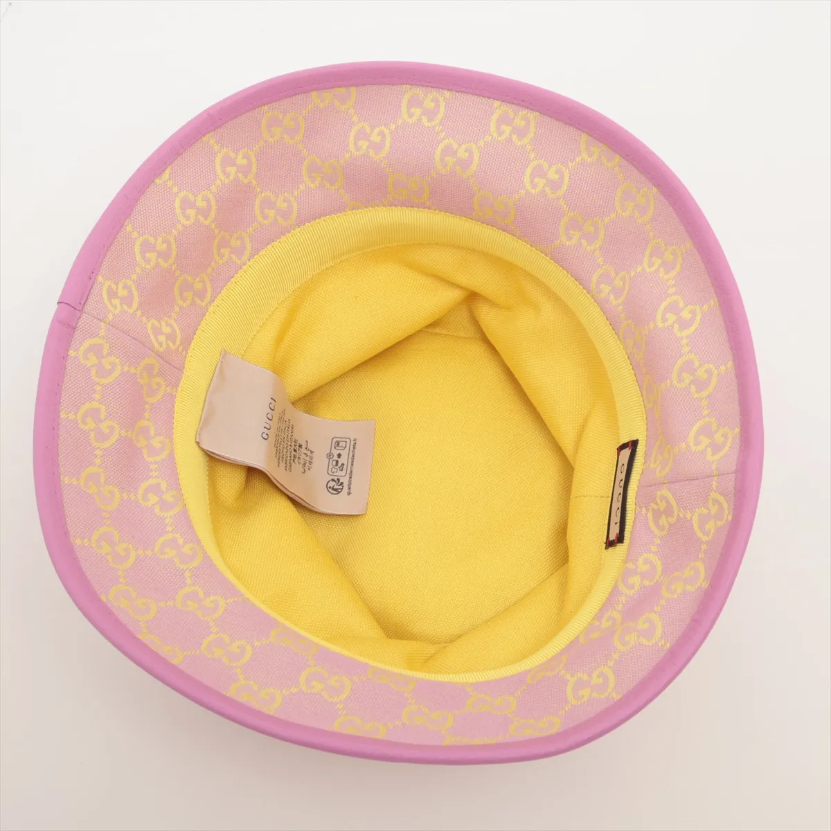 748476 4HG62 GG Canvas Hat, Size M, Cotton x Polyester, Purple x Yellow. Shows signs of wear, — view 4