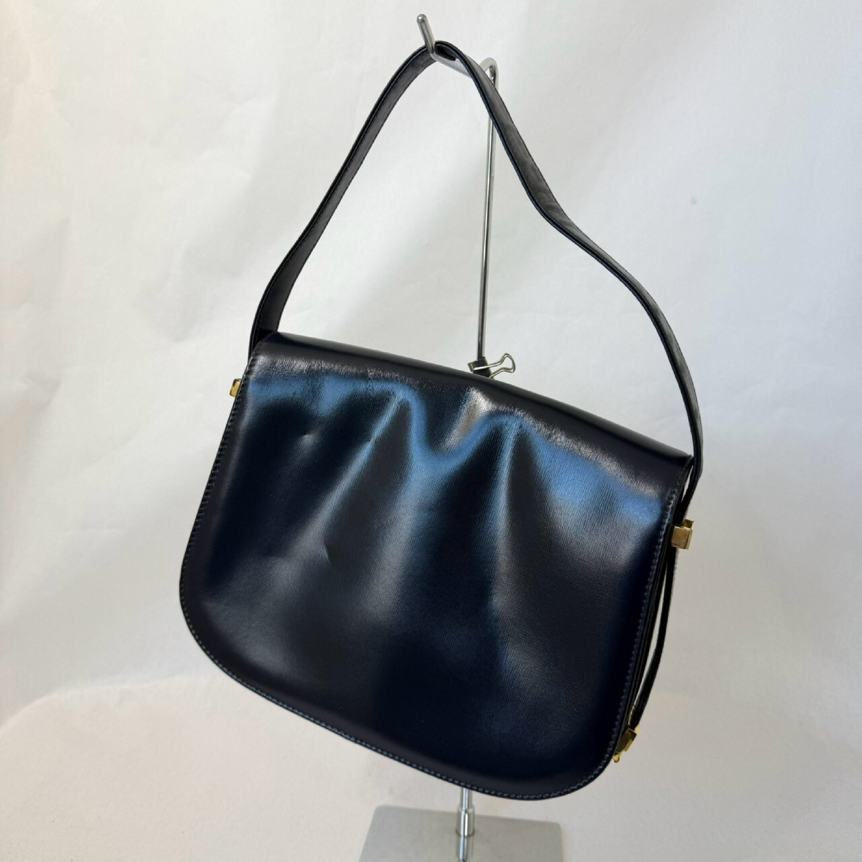 GG logo leather semi-strap bag, black and gold shoulder bag — view 2