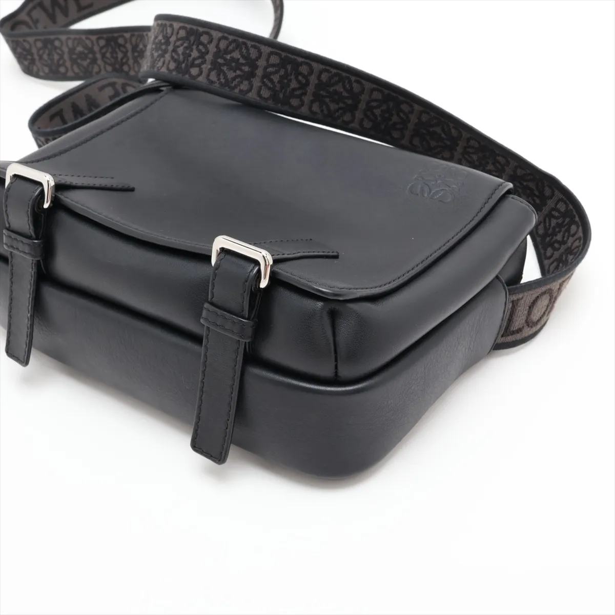 Military Messenger Bag, Leather Shoulder Bag, Gray — view 3