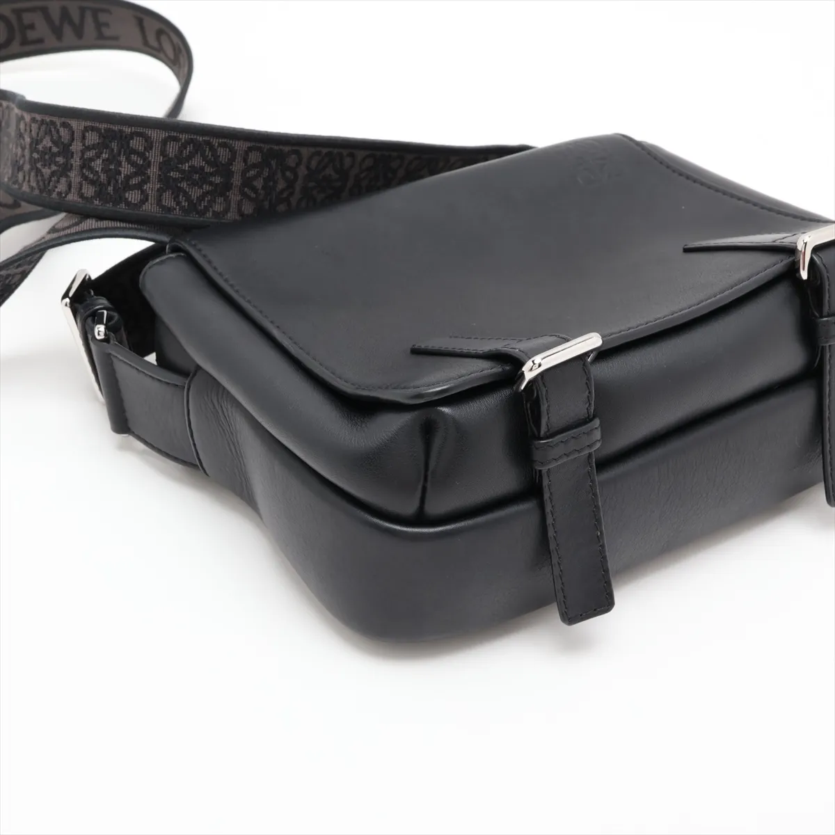 Military Messenger Bag, Leather Shoulder Bag, Gray — view 4