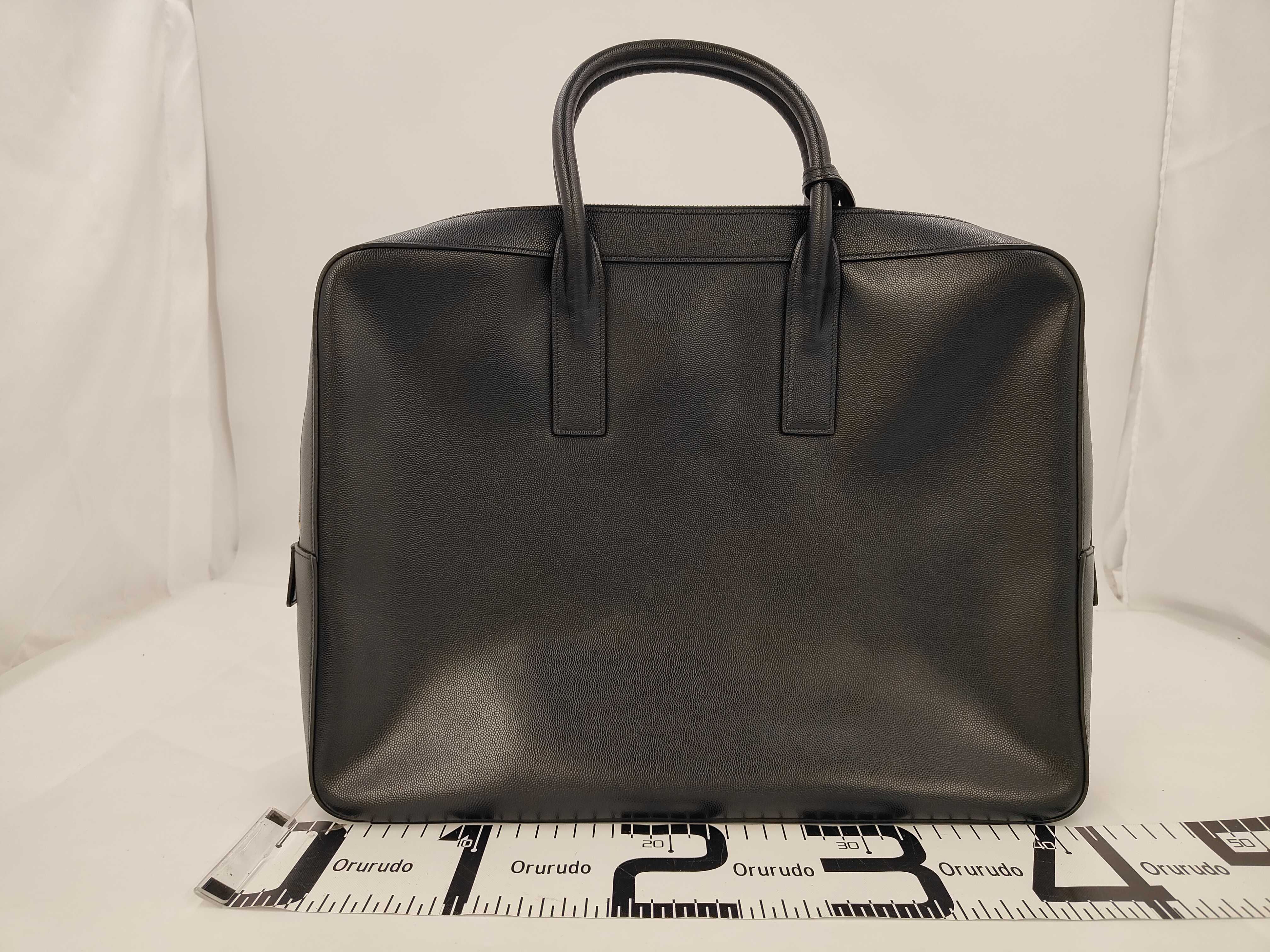 PH - Black Leather Museum Flat Briefcase Business Bag — view 2