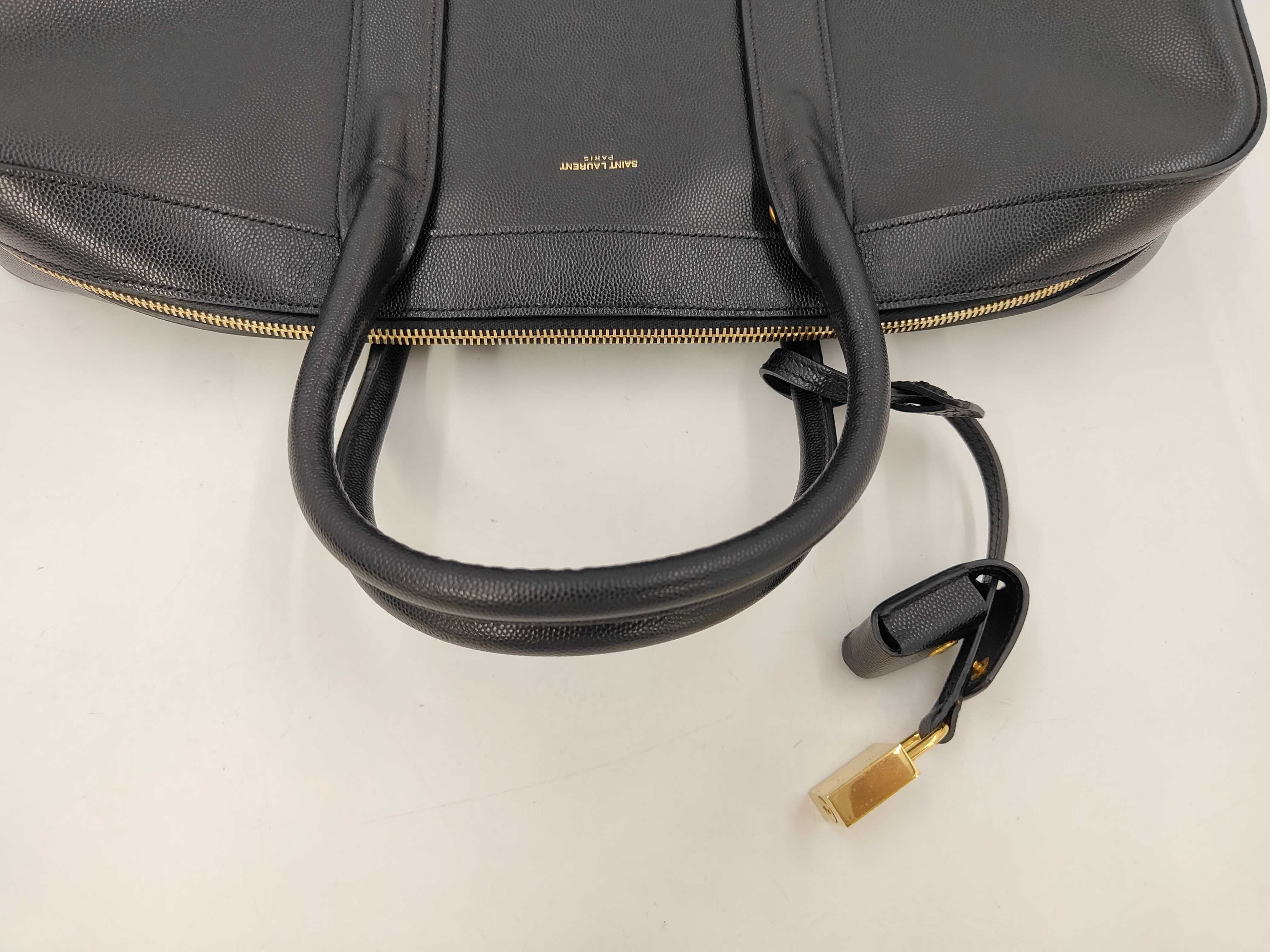 PH - Black Leather Museum Flat Briefcase Business Bag — view 5