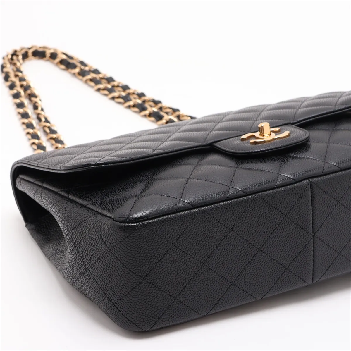 [Individually packaged] Chanel Large Matelassé 30 Caviar Skin Single Flap Double Chain Bag, Black with Gold Hardware, 13555075, Serial Number 13-series, A28600 — view 4