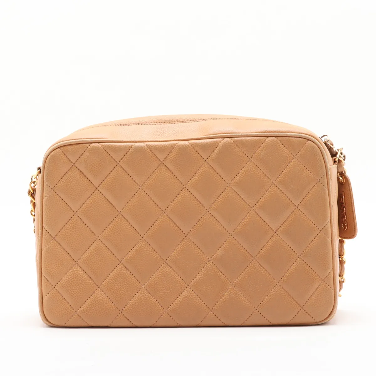 Matelassé Caviar Skin Chain Shoulder Bag, Beige with Gold Hardware, Item No. 3840987 (Serial No. 3) — view 2