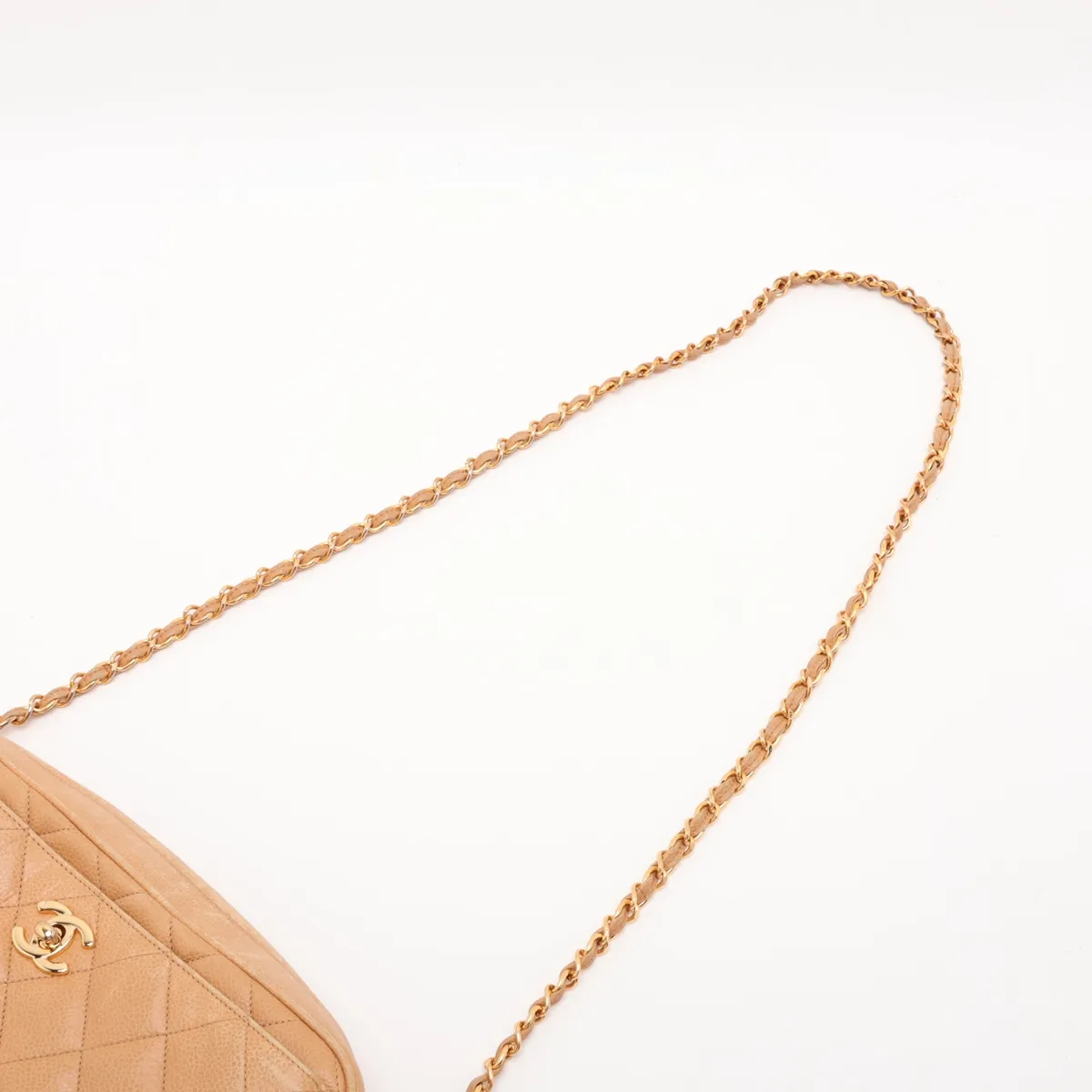 Matelassé Caviar Skin Chain Shoulder Bag, Beige with Gold Hardware, Item No. 3840987 (Serial No. 3) — view 5