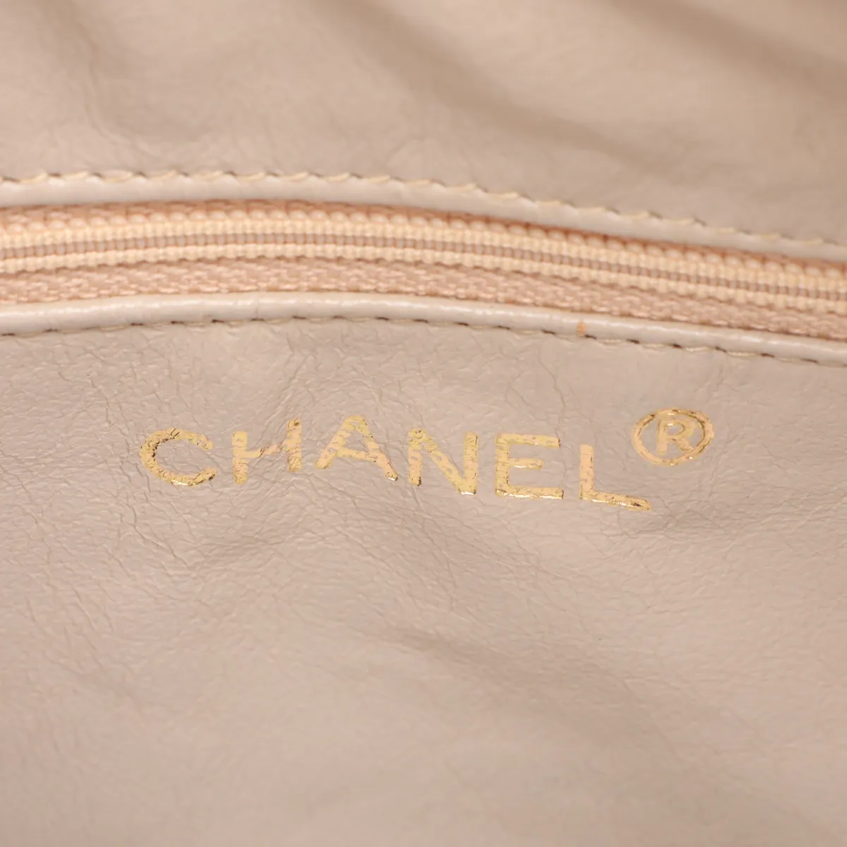 Matelassé Caviar Skin Chain Shoulder Bag, Beige with Gold Hardware, Item No. 3840987 (Serial No. 3) — view 10