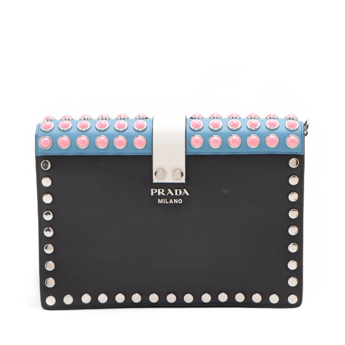 Leather and Studded Shoulder Bag, Multicolor — view 2