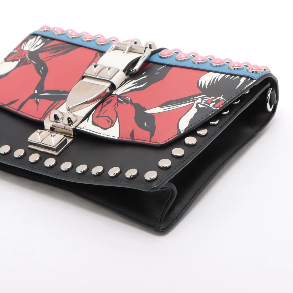 Leather and Studded Shoulder Bag, Multicolor — view 3