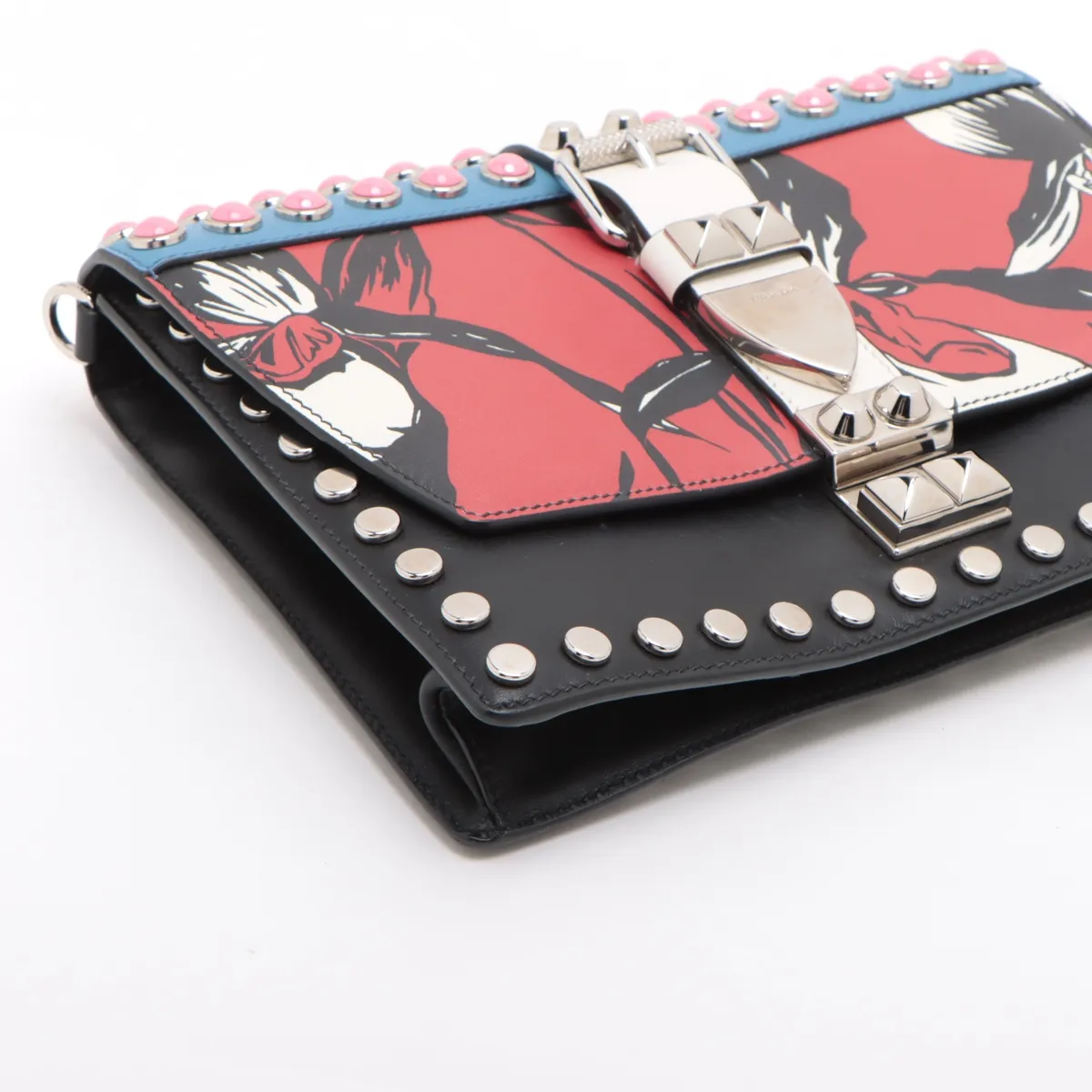 Leather and Studded Shoulder Bag, Multicolor — view 4