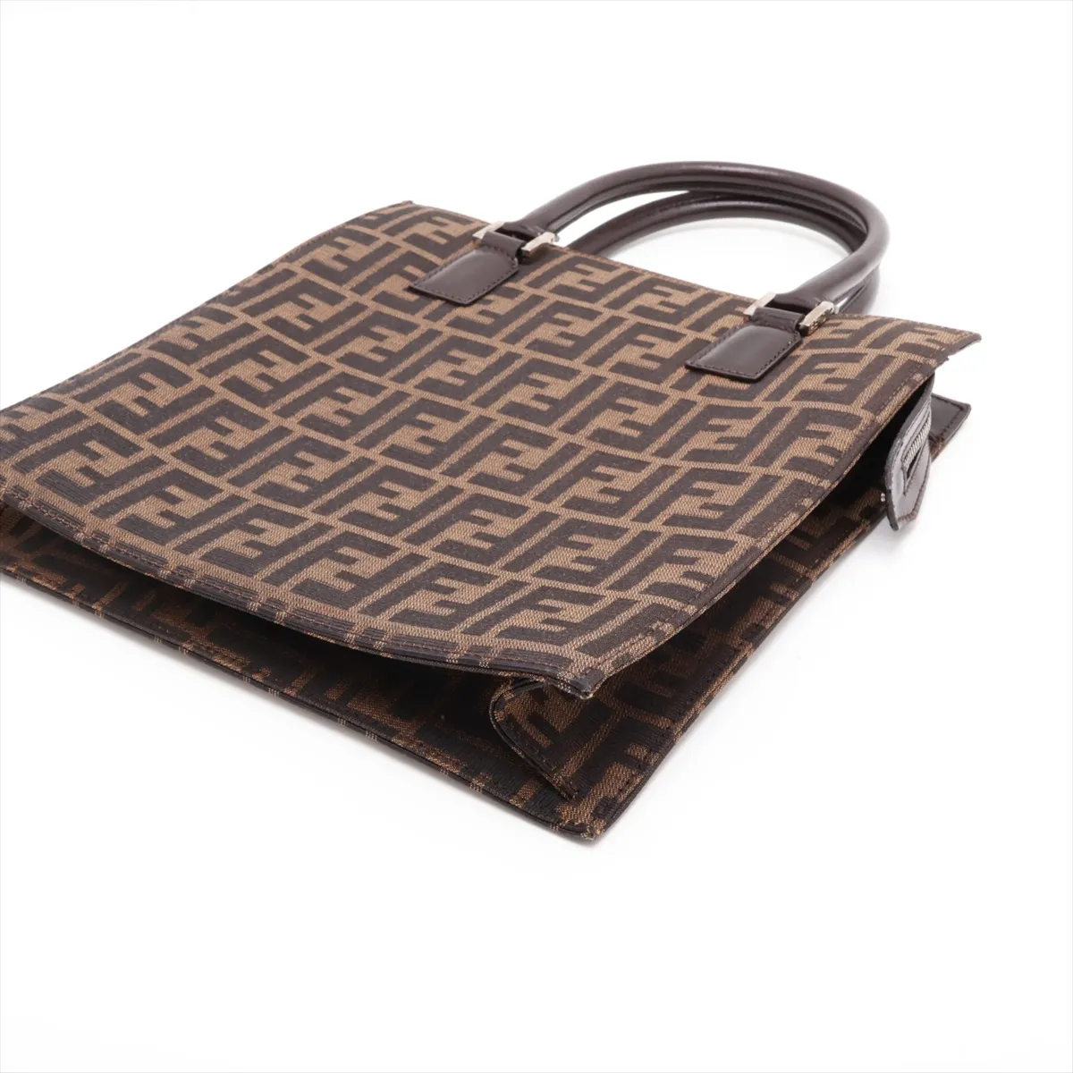 Zucca Canvas x Leather Handbag, Brown — view 3