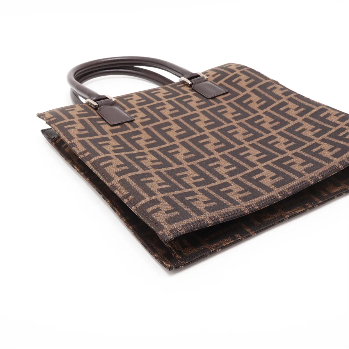 Zucca Canvas x Leather Handbag, Brown — view 4
