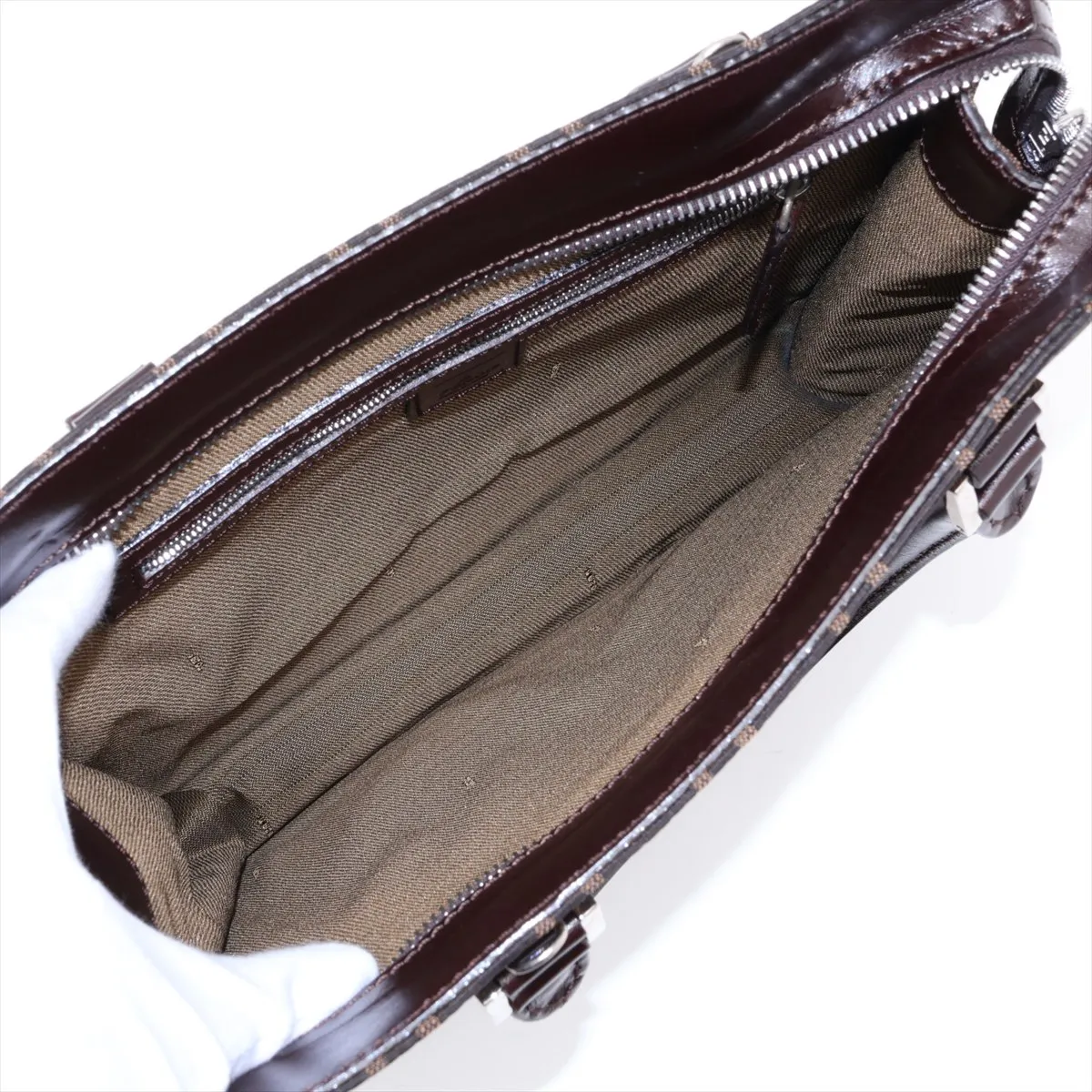 Zucca Canvas x Leather Handbag, Brown — view 7